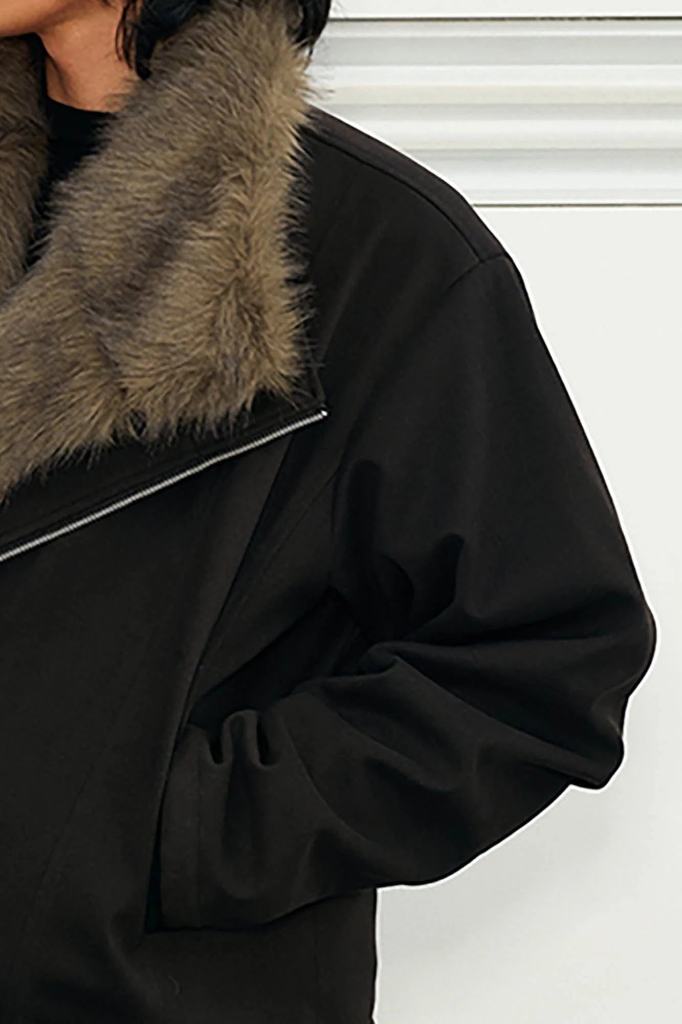 KREATE Detachable Faux Fur Collar Asymmetrical Jacket