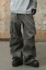 RELABEL Mini Checker Multi-Pocket Strap Pleated Cargo Pants Dark Gray