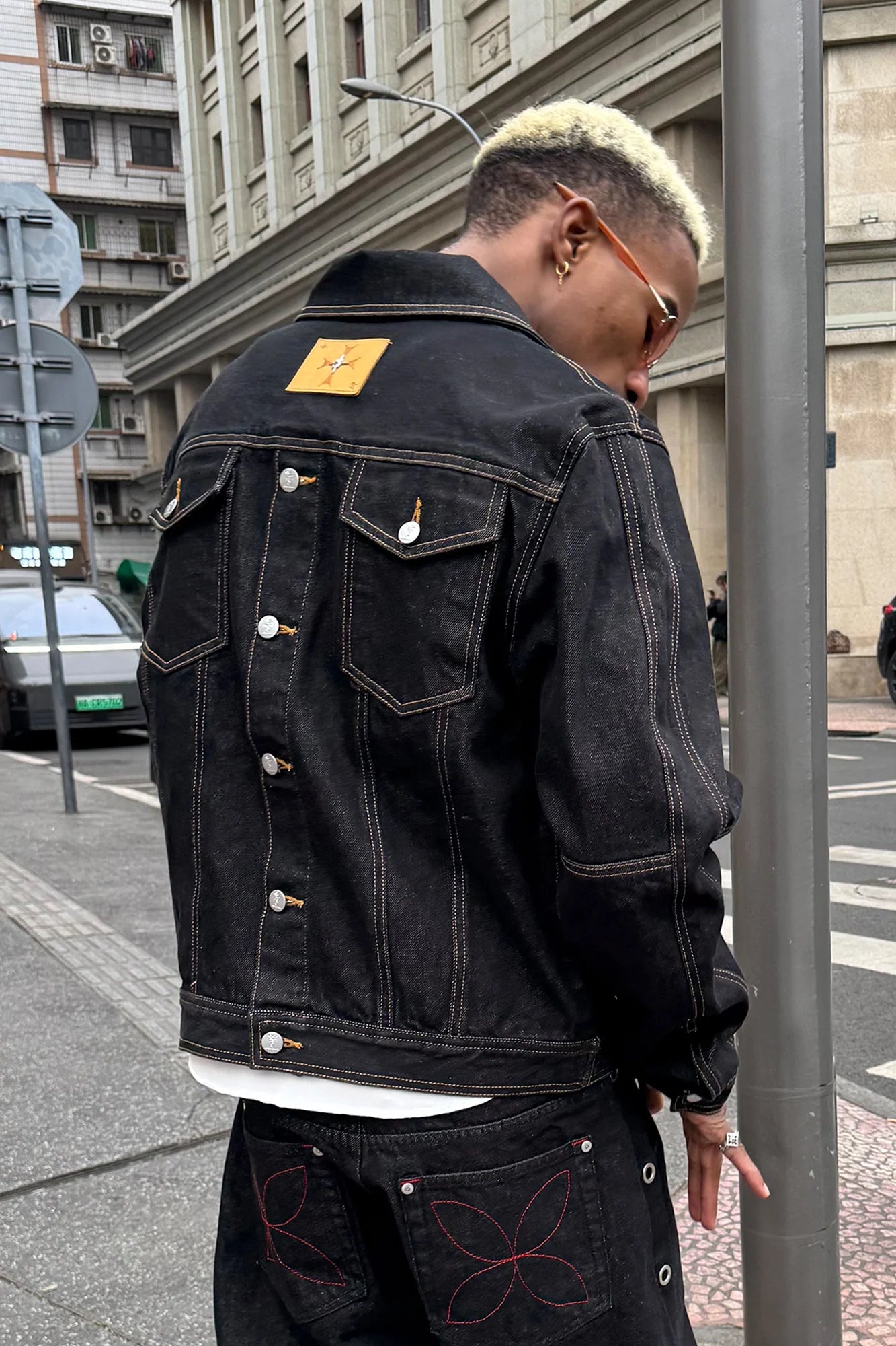STEEPC Reversed-Panel Raw Denim Cropped Jacket