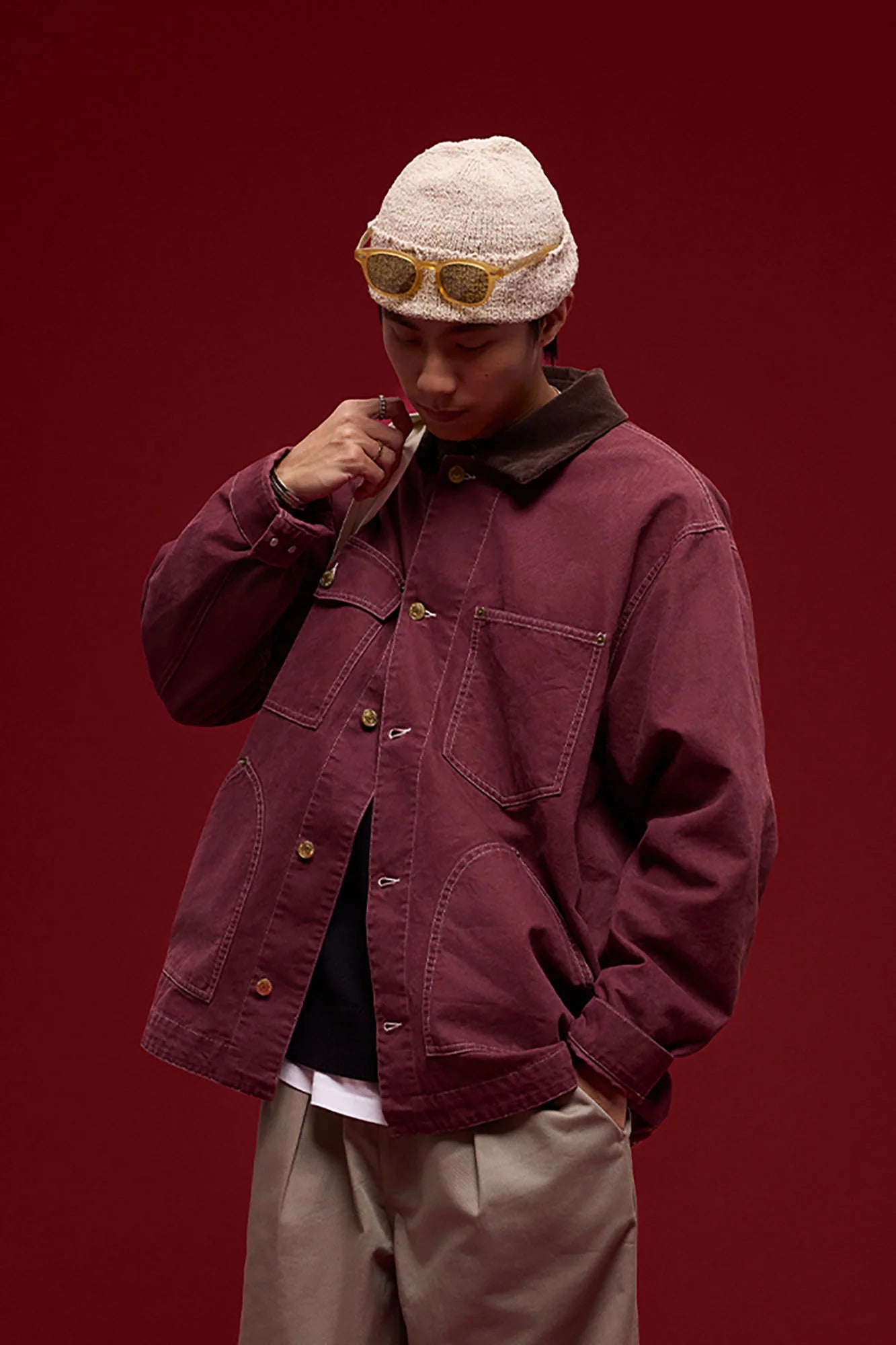 BANANA CLUB Contrast Collar Stitch Utility Jacket