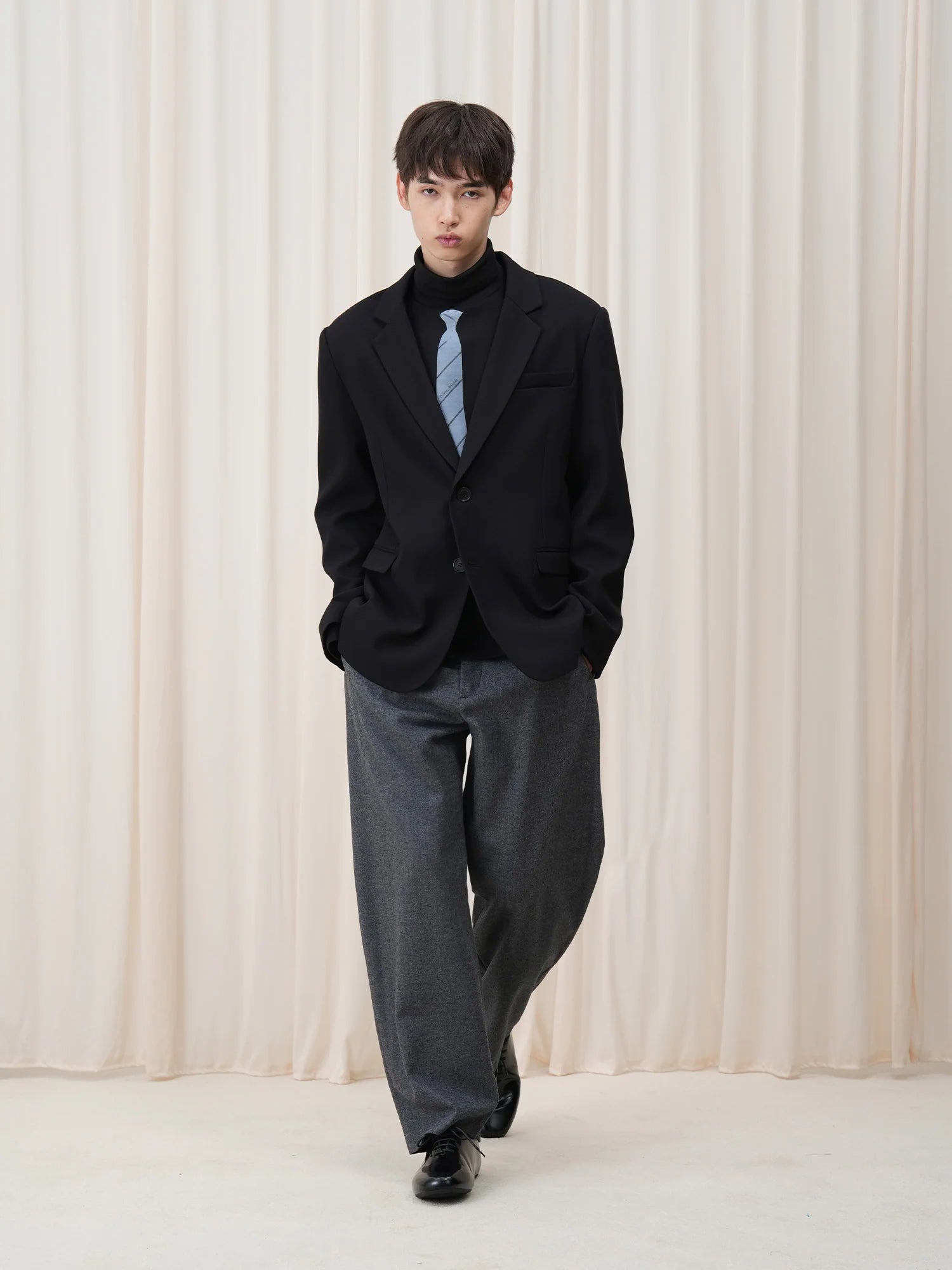 OUYANG WENJUN Stripes-Tie Graphic Turtleneck Long-Sleeve Tee