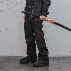 UNDERWATER Bloodstained Raw Flared Denim Pants