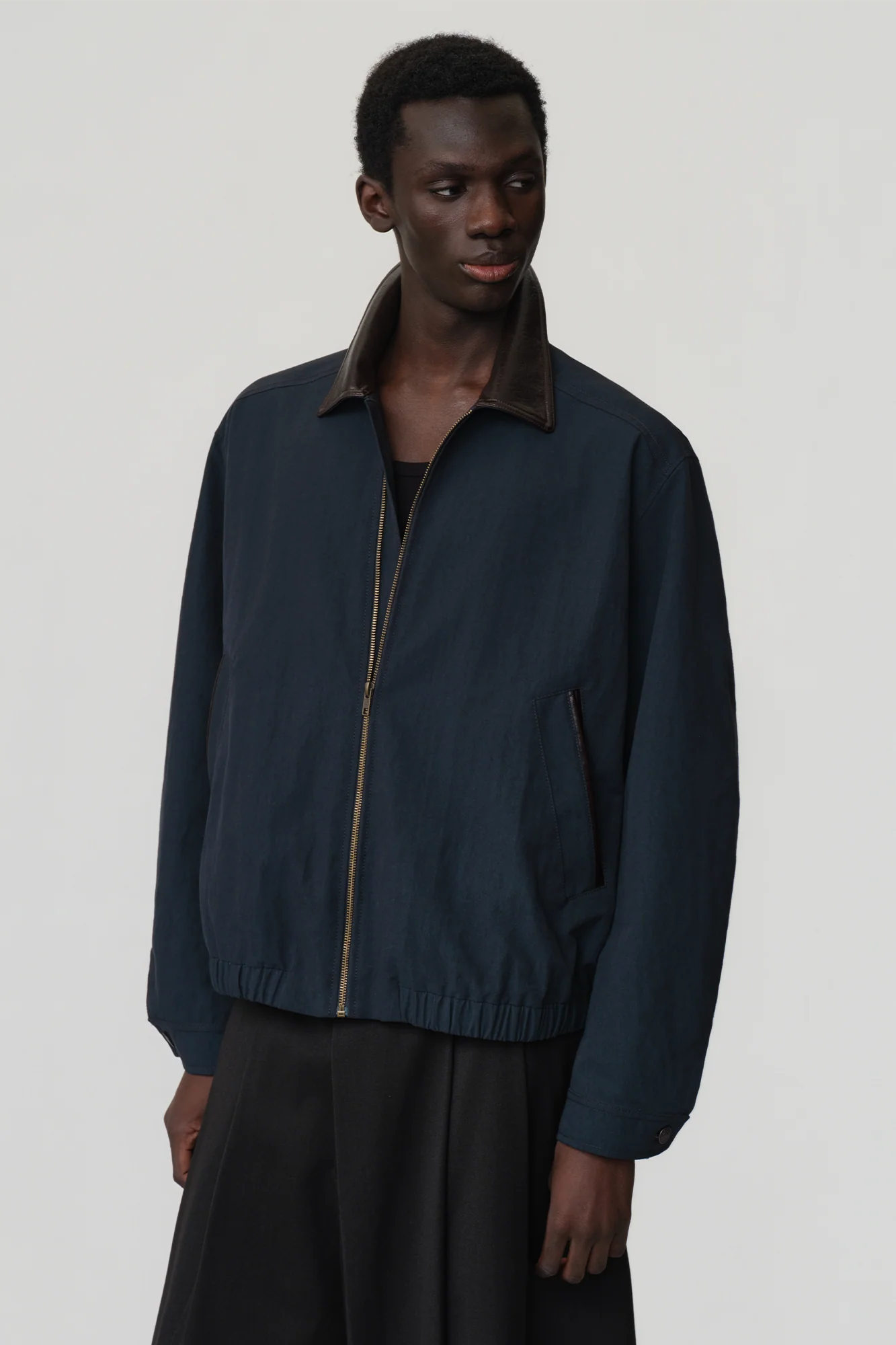 OPICLOTH Retro Contrast Leather Collar Jacket