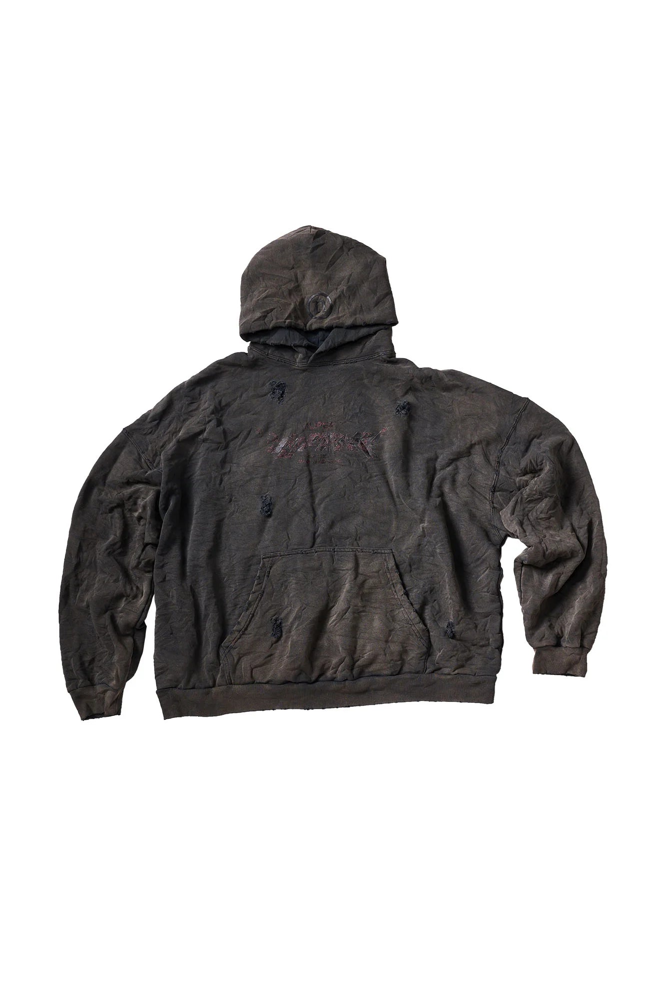 ULIPERY Dirty Fit Distressed Crinkled Hoodie Black
