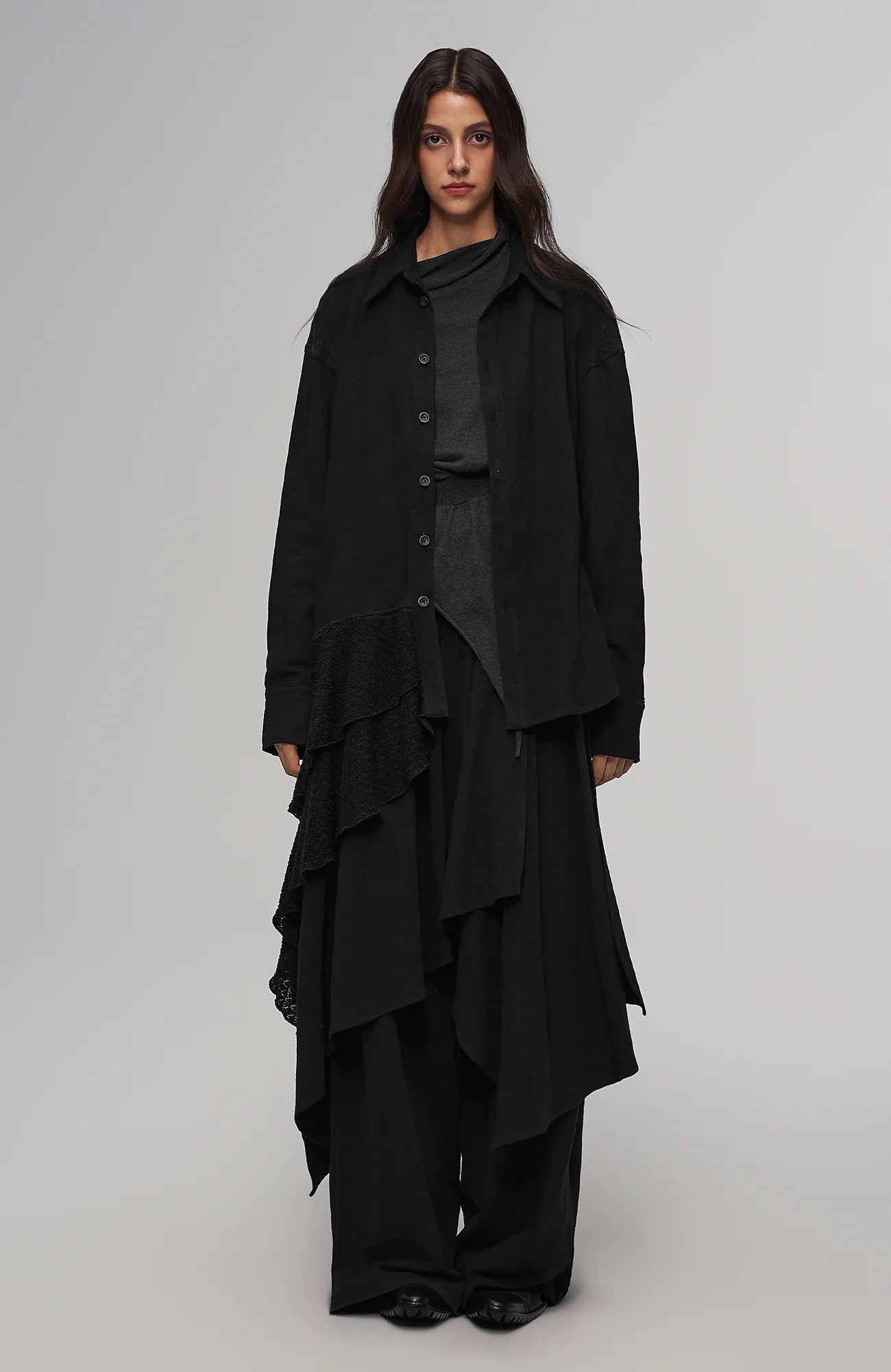 ILNya Nieternite Nifutur Asymmetric Drape Panel Ramie-Blend Shirt