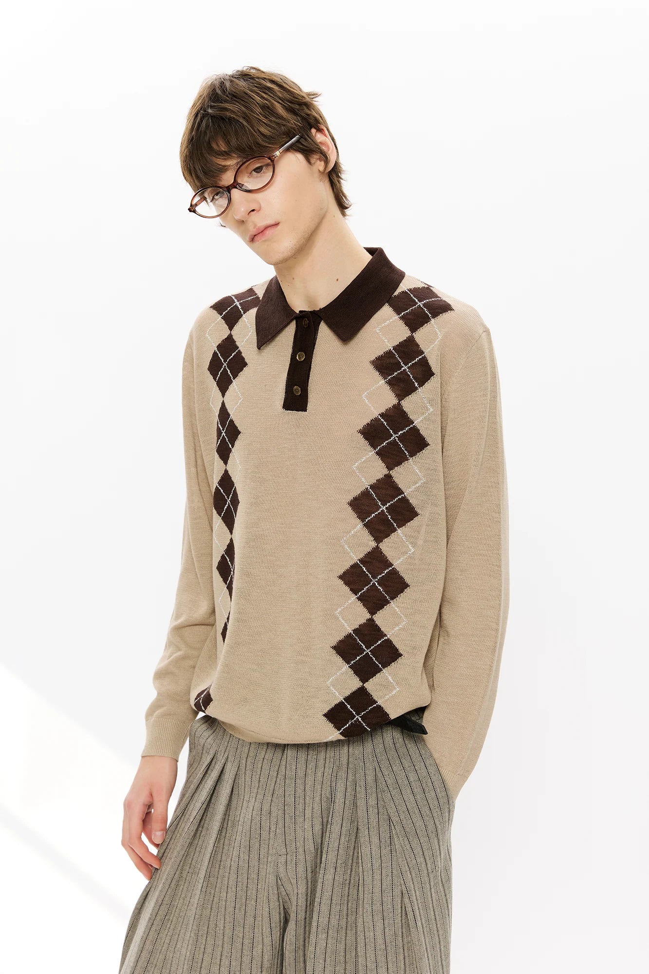 KREATE Retro Argyle Polo Sweater