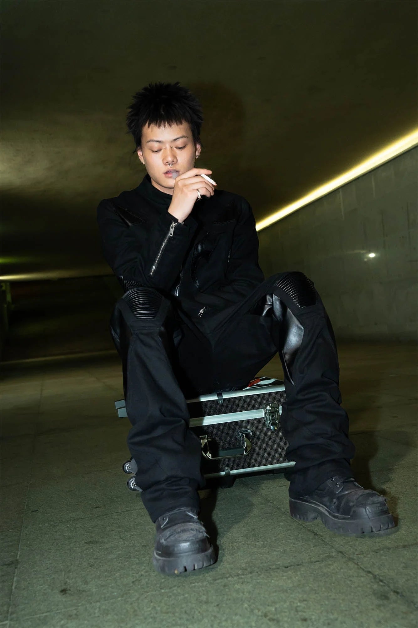 PHANTOMHUNTER Modern Canvas Paneled Biker Jacket