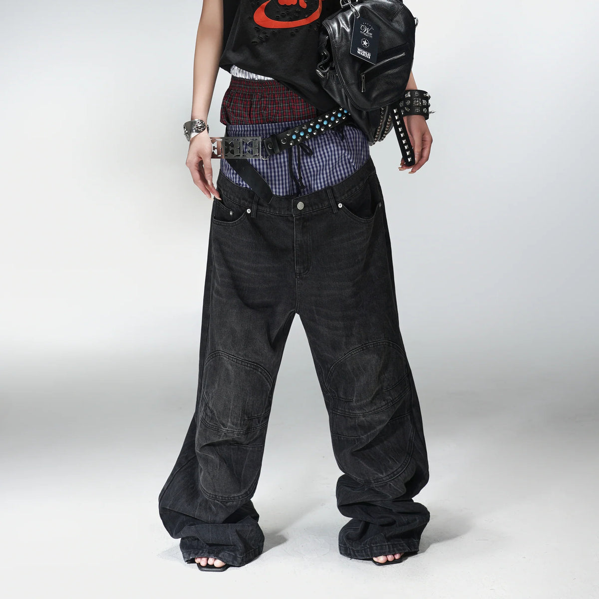 PCCVISION Double-Waist Washed Baggy Jeans