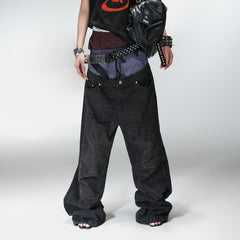 PCCVISION Double-Waist Washed Baggy Jeans