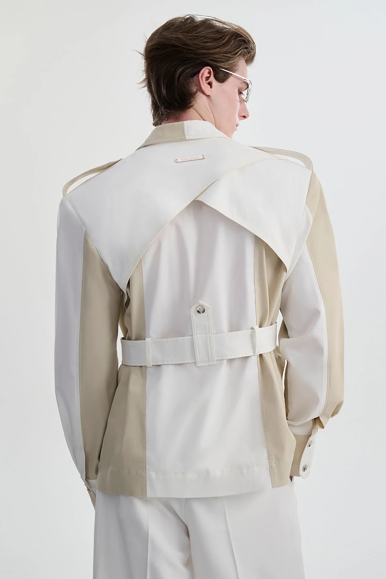 TIWILLTANG Contrast Deconstructed Belted Zip-Up Shirt