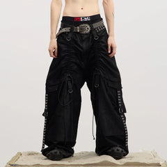 DND4DES Drawstring Ruched Coated Cargo Jeans