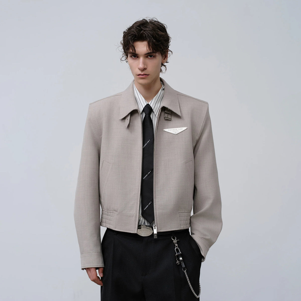 FACEONLAB Cropped Harrington Zip Jacket Gray