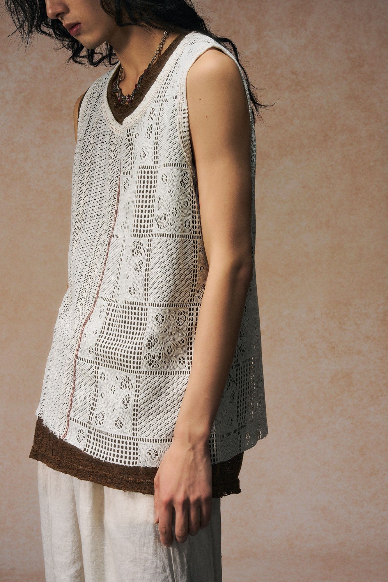 GONGHE REPUB Patchwork Hollow Out Knit Vest