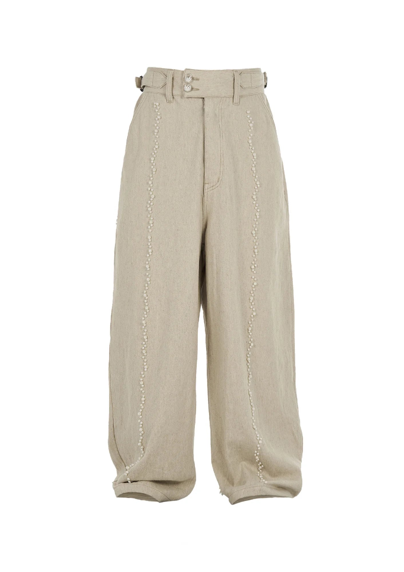 STEEPC Pearl Embellished Linen-Blend Wide-Leg Trousers