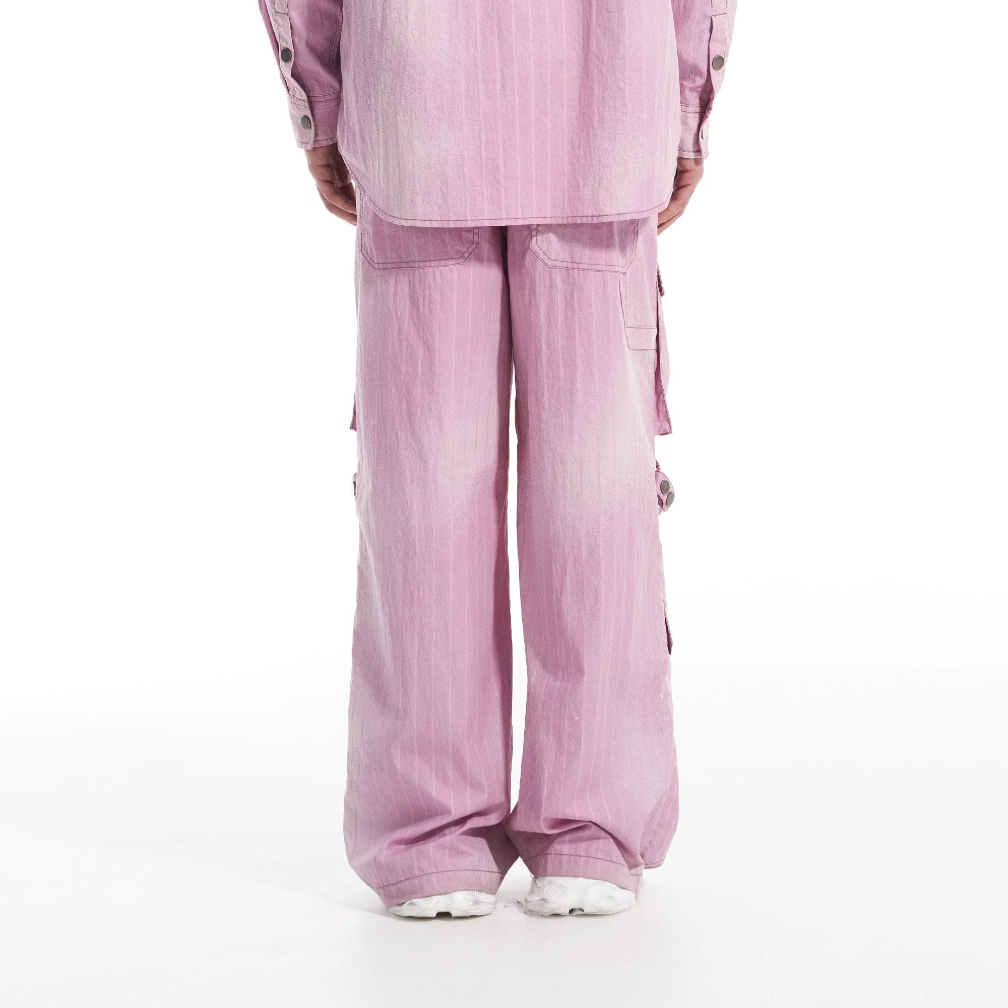 VANN VALRENCE Strap-Wrapped Striped Multi-Pocket Cargo Pants