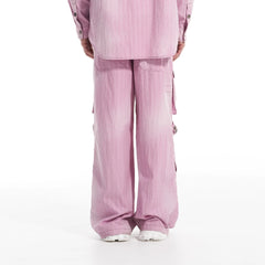 VANN VALRENCE Strap-Wrapped Striped Multi-Pocket Cargo Pants