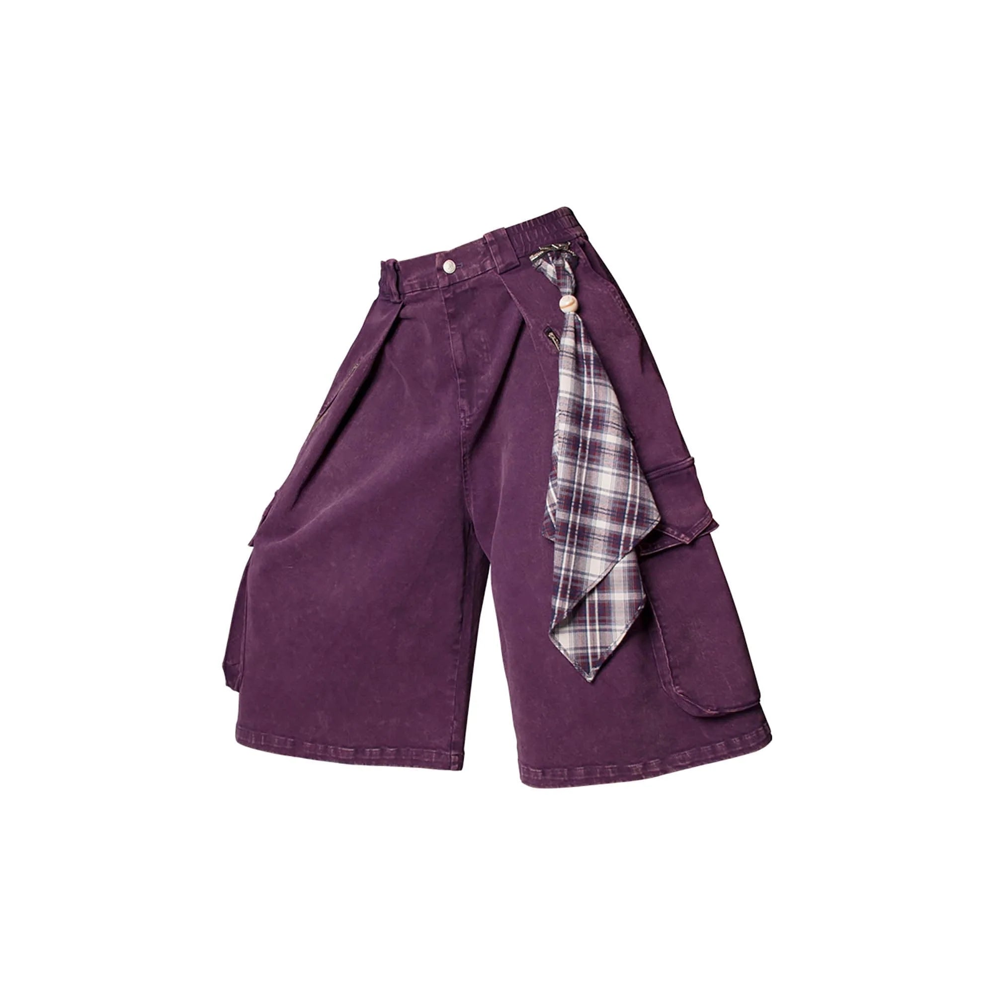 RELABEL Detachable Scarf Washed Multi-Pocket Wide-Leg Shorts