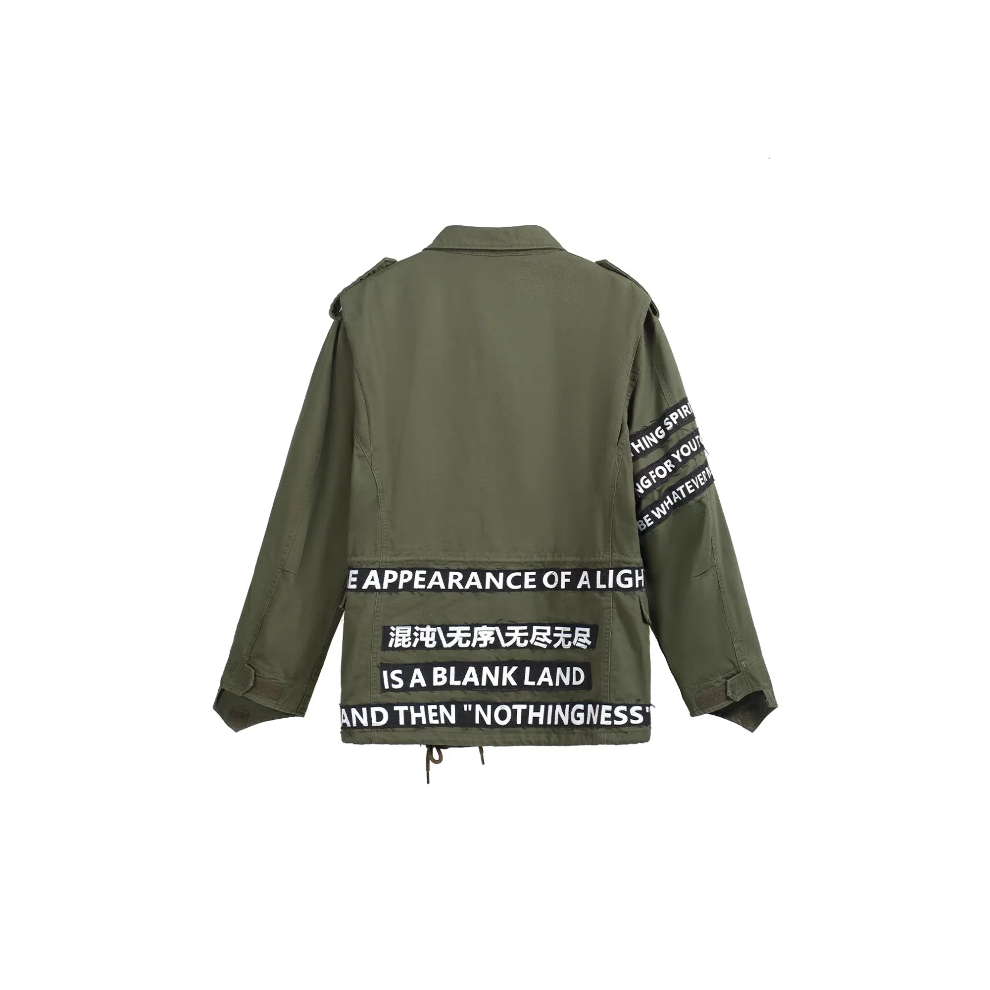 NOTHINGNESS WORLD Slogan Patchwork Multi-Pocket Utility Jacket