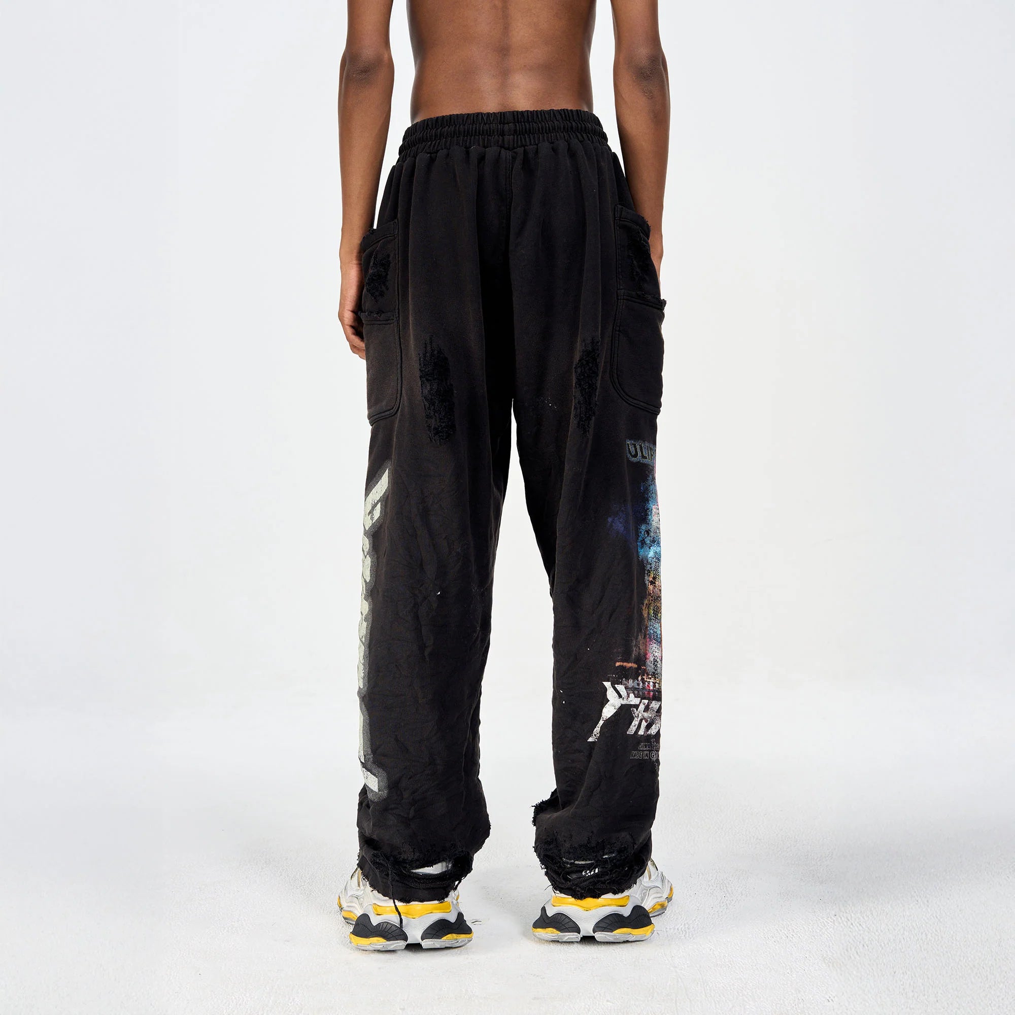 ULIPERY Distressed Glow Crinkled Sweatpants