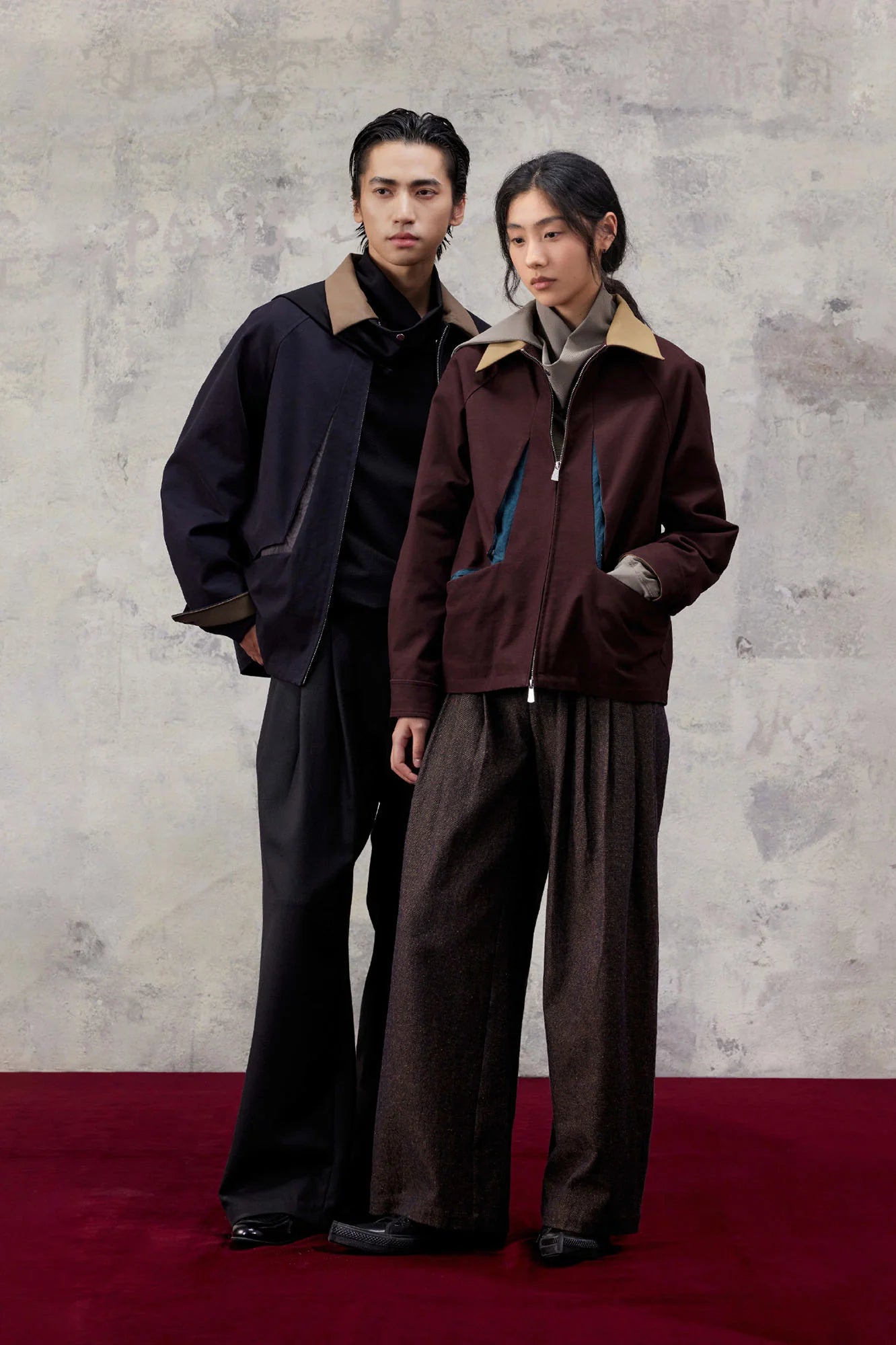 ALVNG AR ANTS Contrast Faux-Leather Collar Jacket