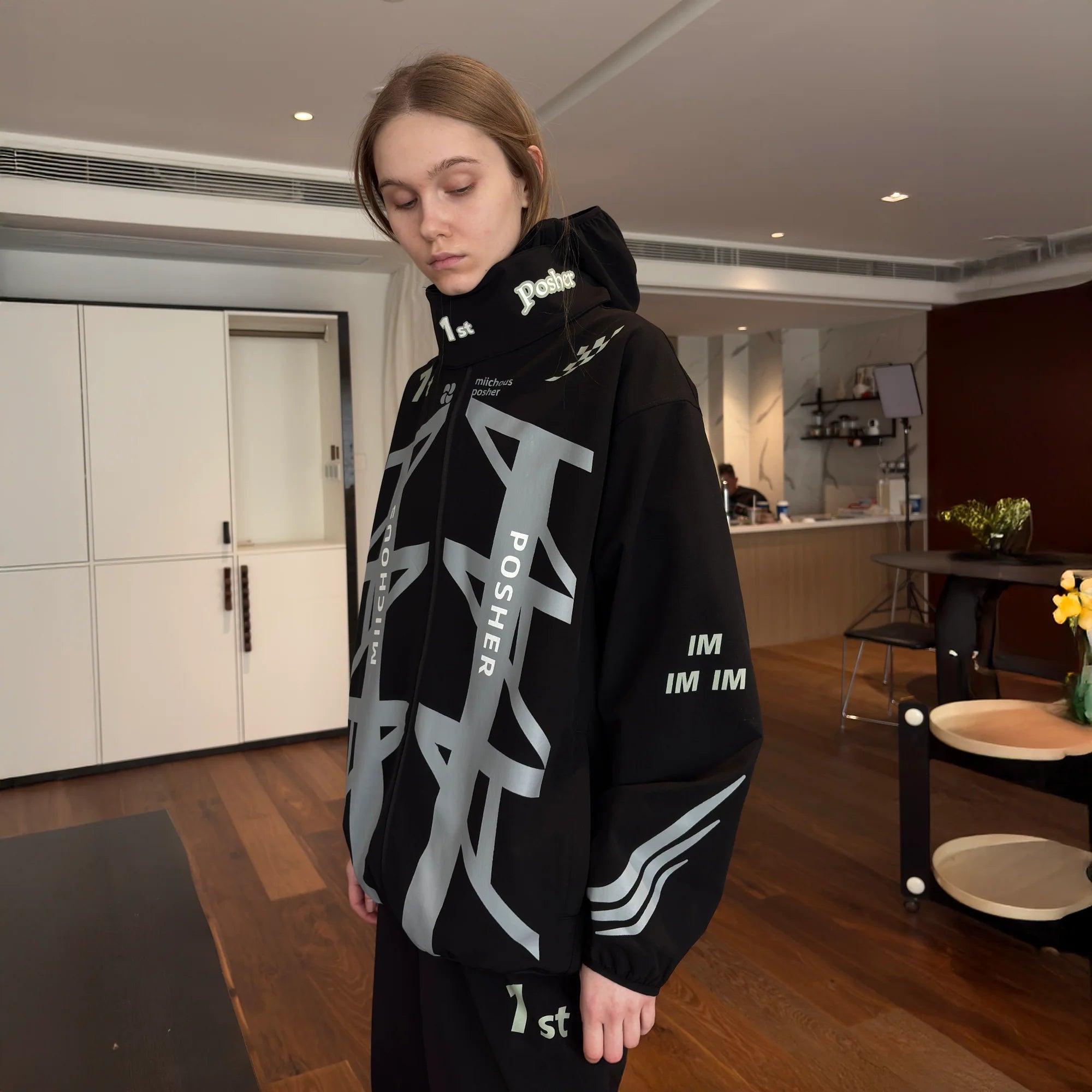 MIICHOUS 1st 3A Graphic Oversized Hooded Windbreaker