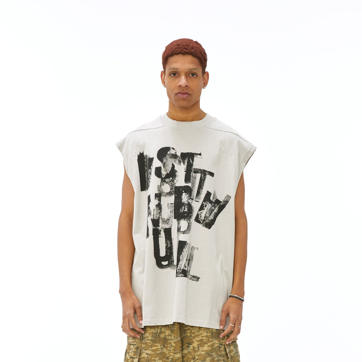 VANN VALRENCE Slogan Graphic Oversized Sleeveless Tee