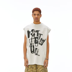 VANN VALRENCE Slogan Graphic Oversized Sleeveless Tee