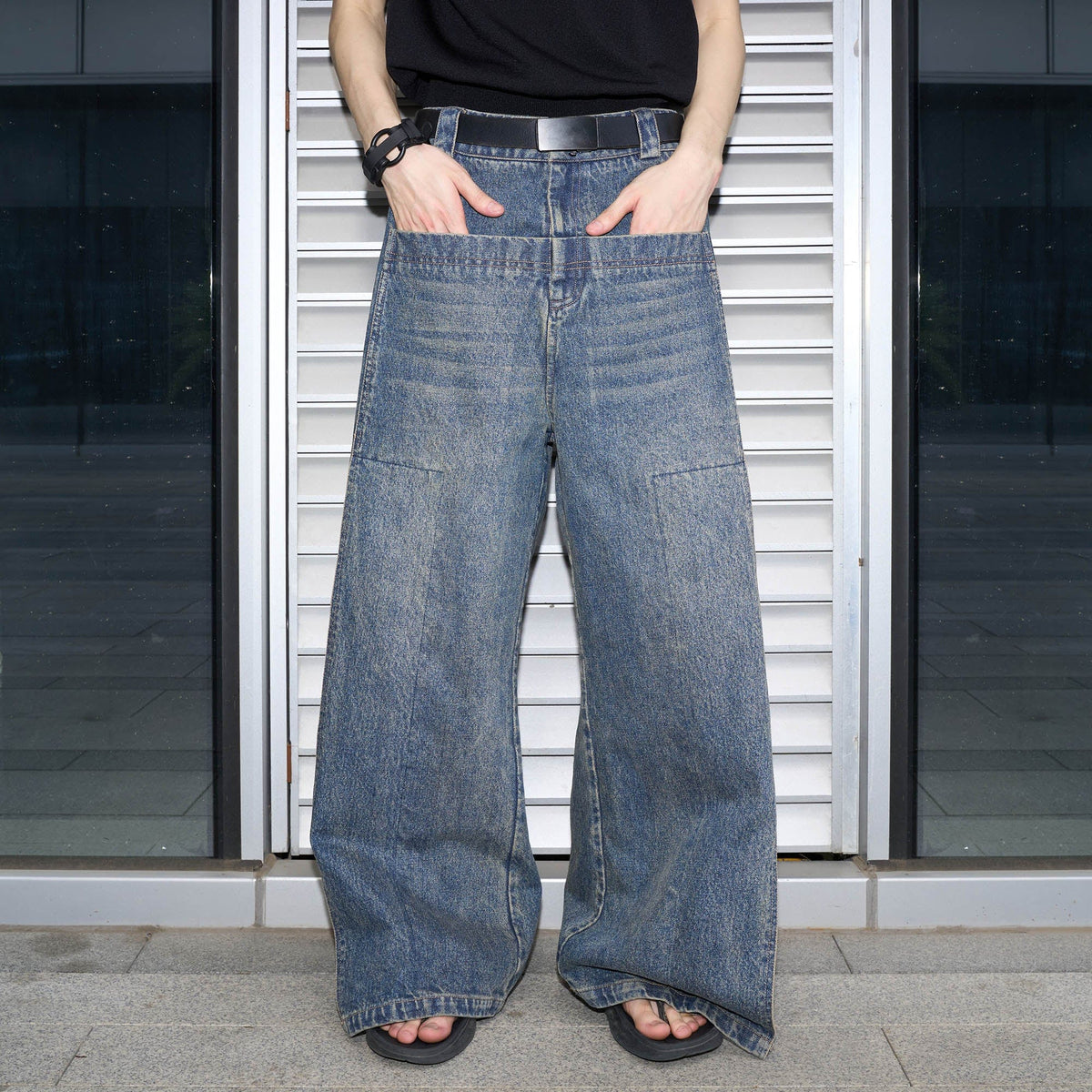 LABELROOM Retro Flap Pocket Panel Wide-Leg Pants