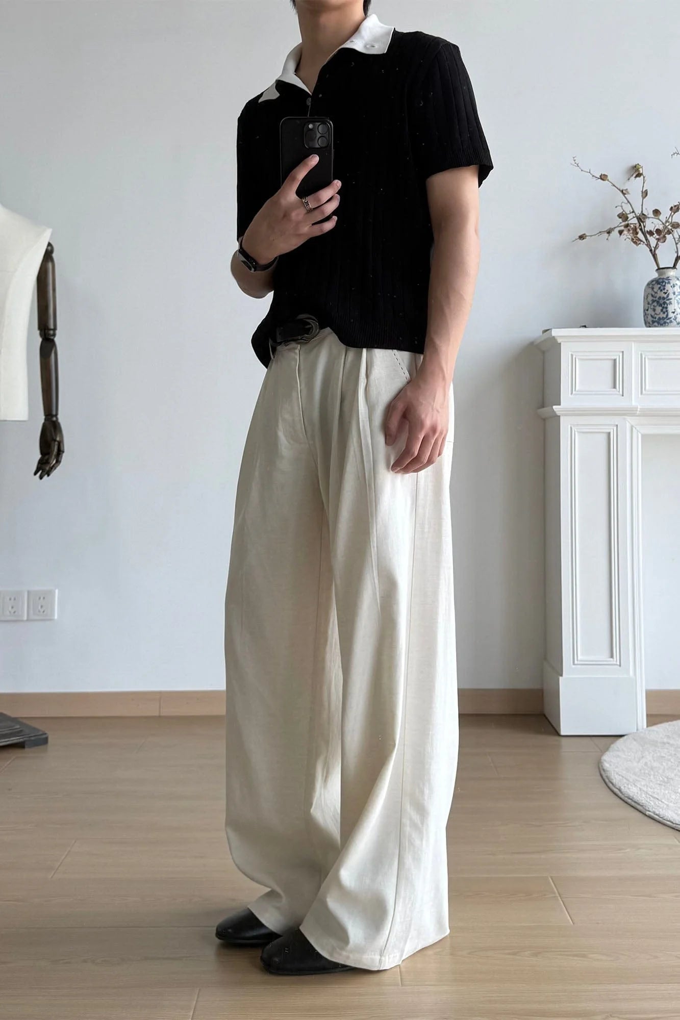 OKAYTHXBYE Pleated Linen-Blend Wide-Leg Trousers