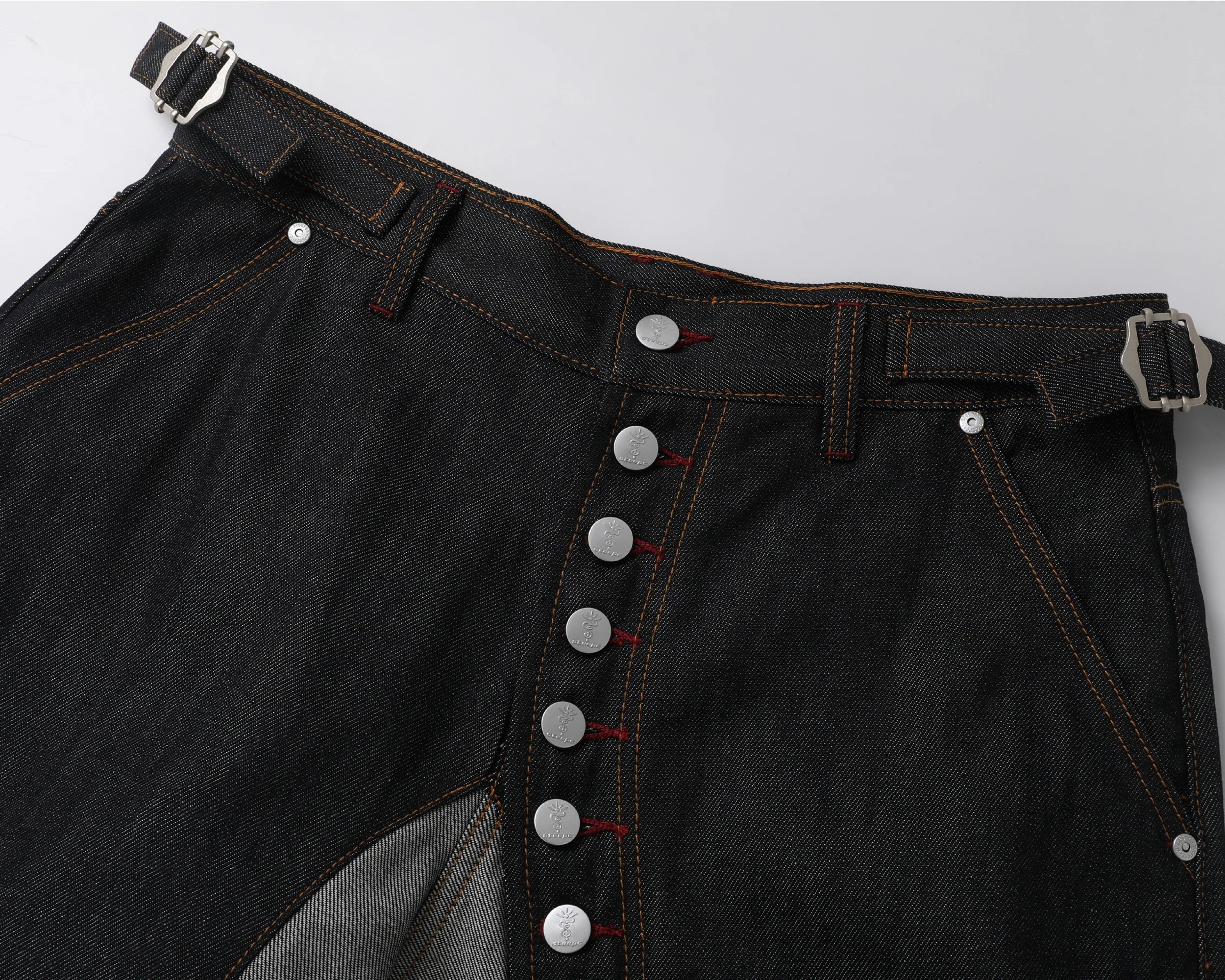 STEEPC Inverted Panel Snap-Fly Raw Jeans