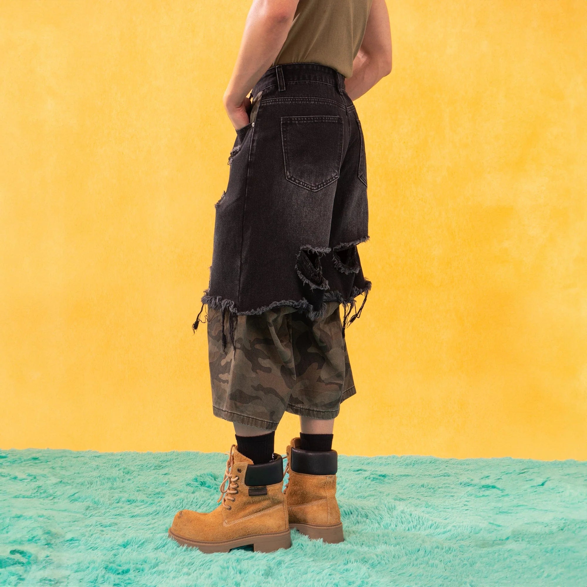 CLP Distressed Layered Camo Cargo Shorts