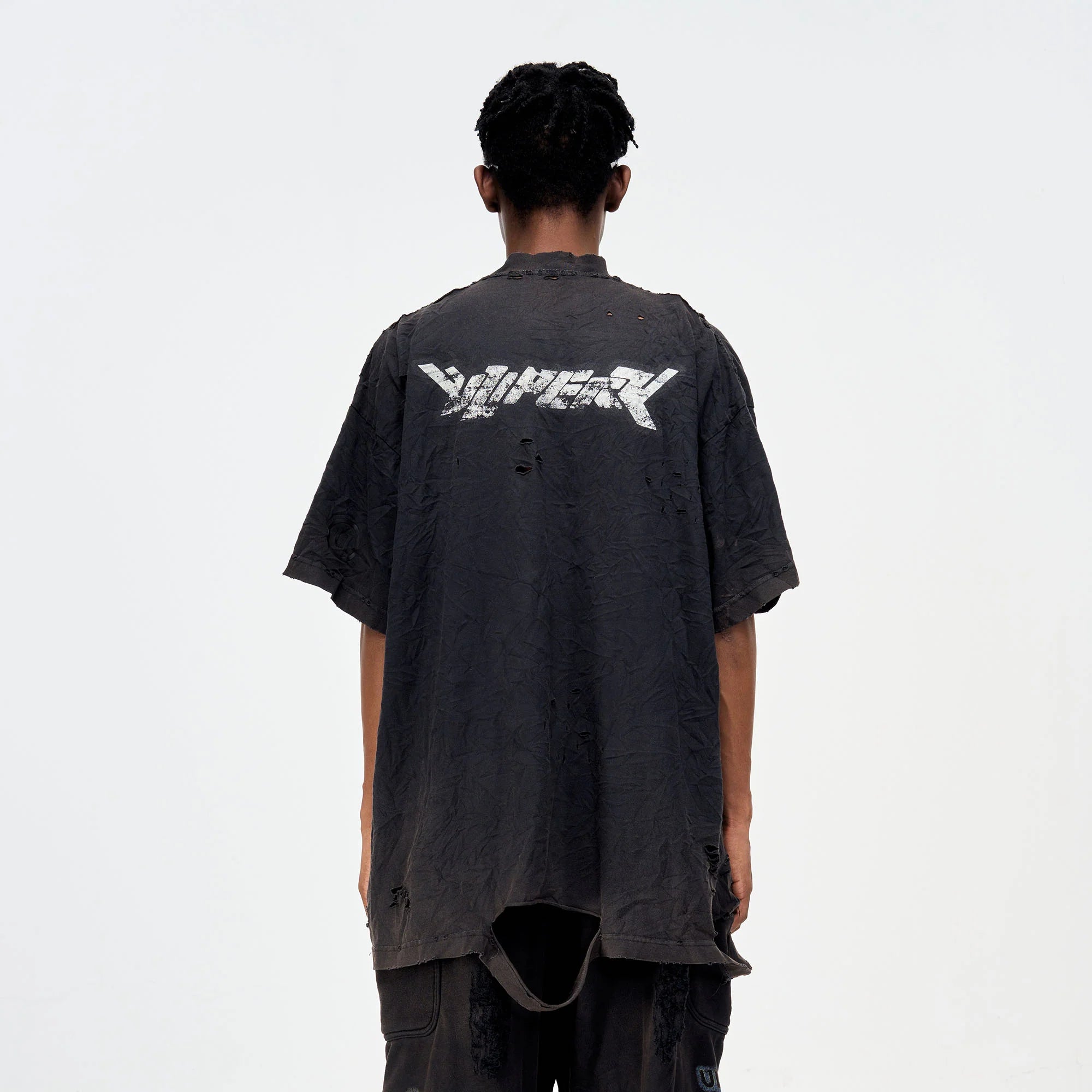 ULIPERY Distressed Glow Crinkled T-Shirt