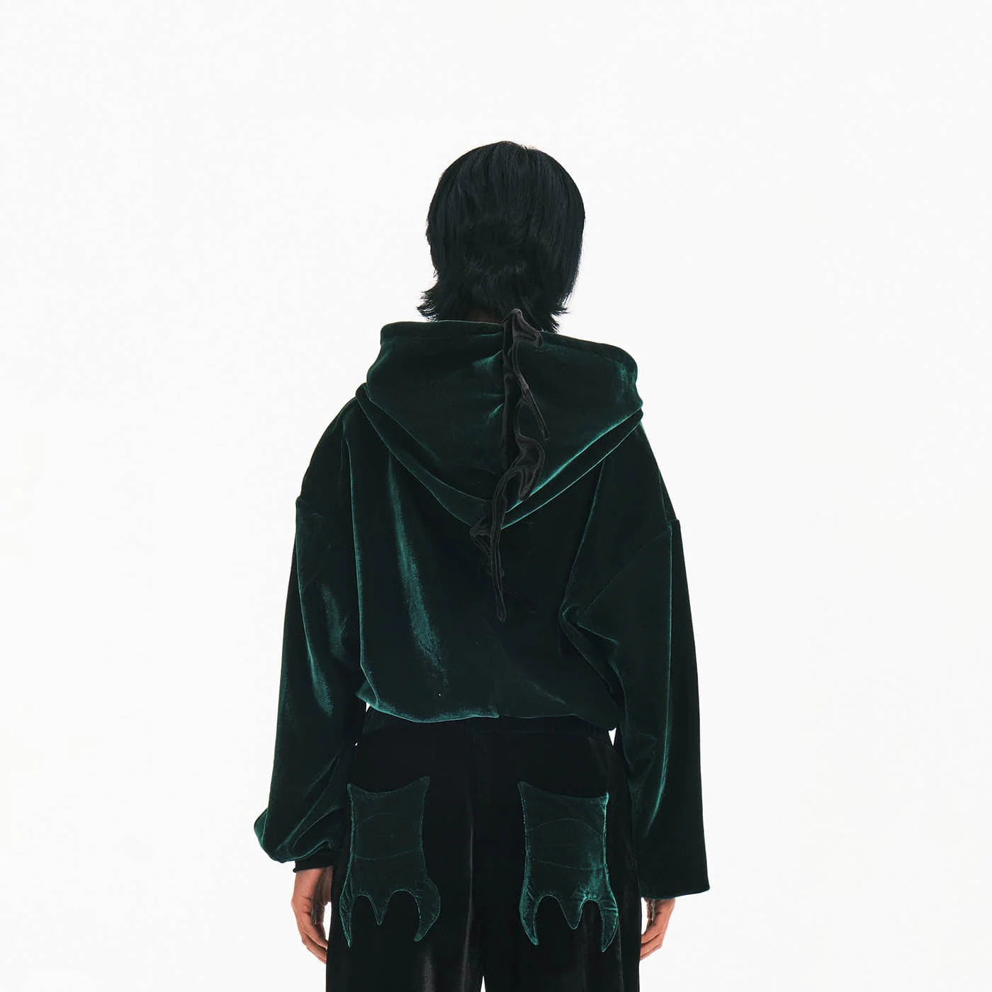 EMBRYO Dinosaur Velvet Cropped Zip-Up Hoodie