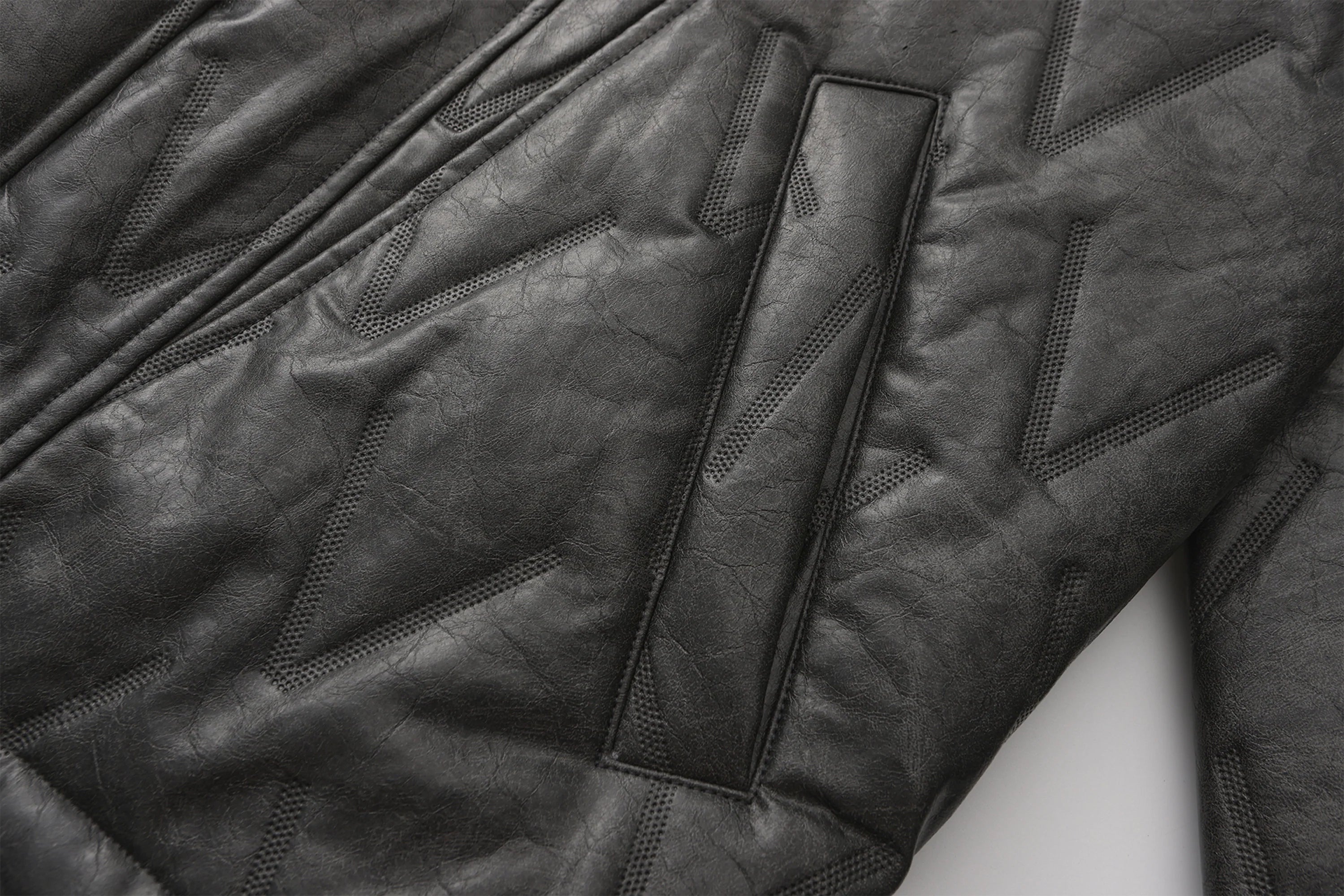 VANN VALRENCE Diamond-Embossed Faux Leather Hooded Puffer