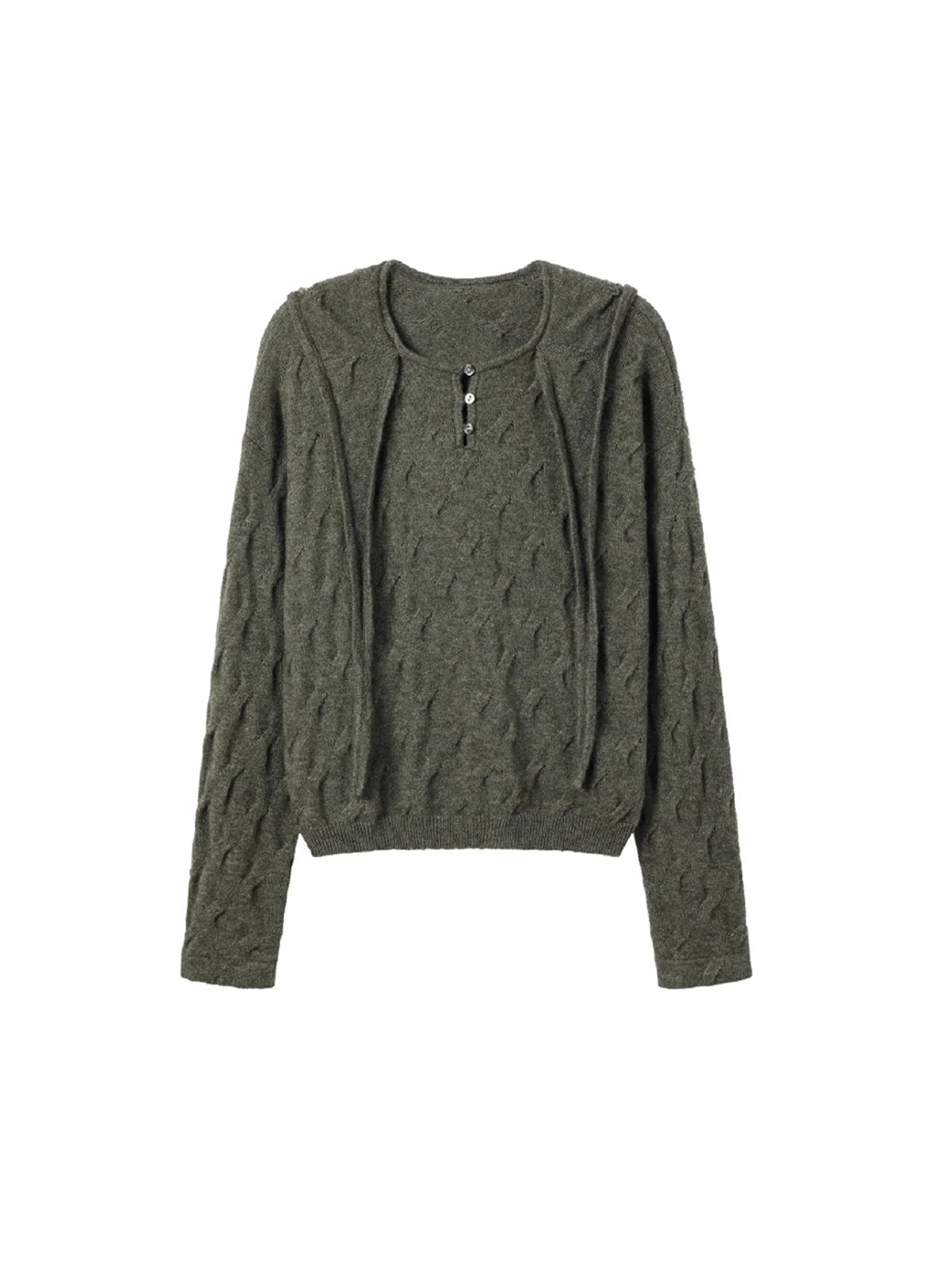 ALVNG AR ANTS Cable-Knit Tie-Neck Hooded Sweater