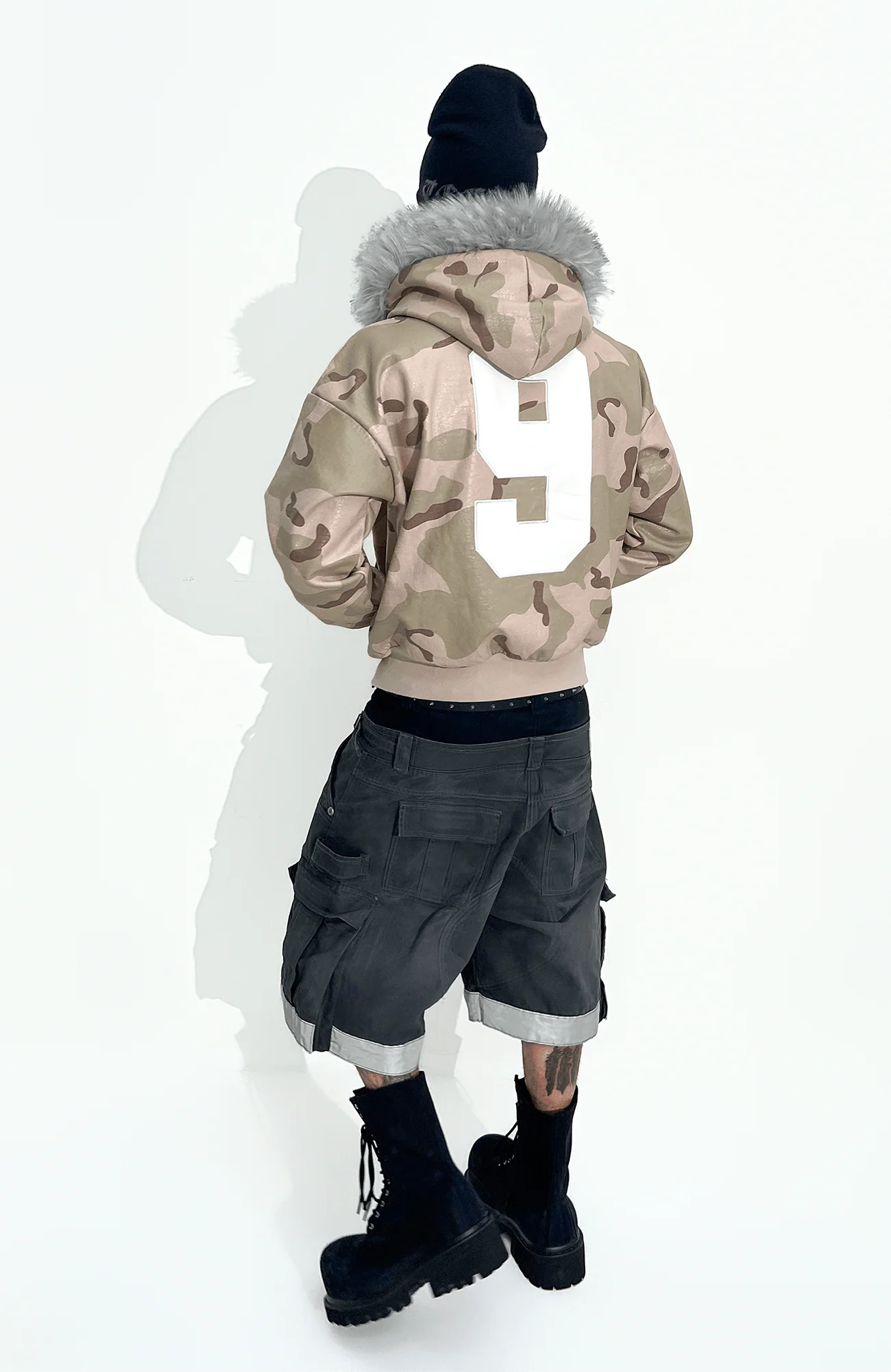 TECNINEGROUP Camo Waxed Faux Fur Hooded Jacket