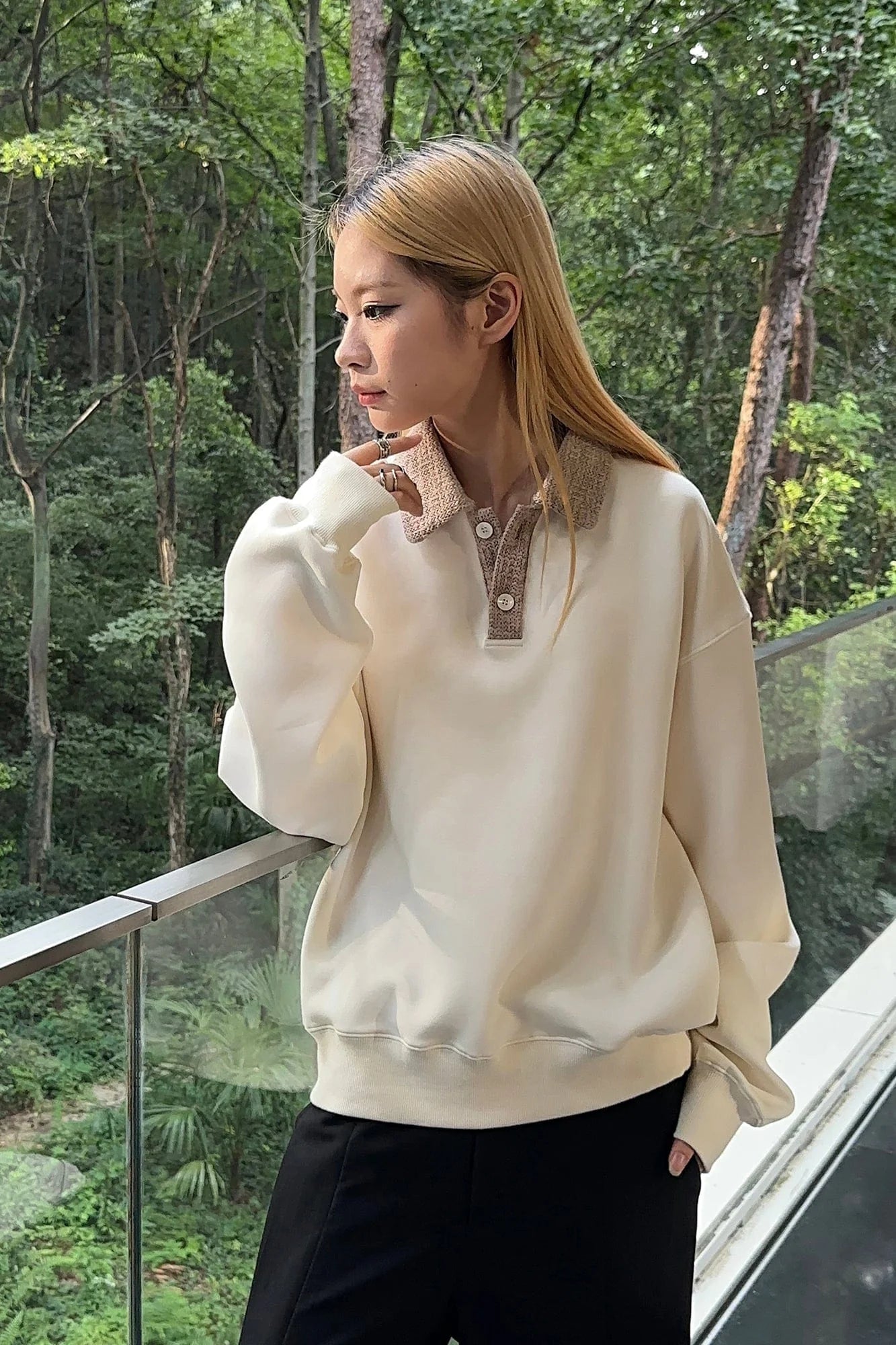 OKAYTHXBYE Flexweave Contrast Collar Sweatshirt