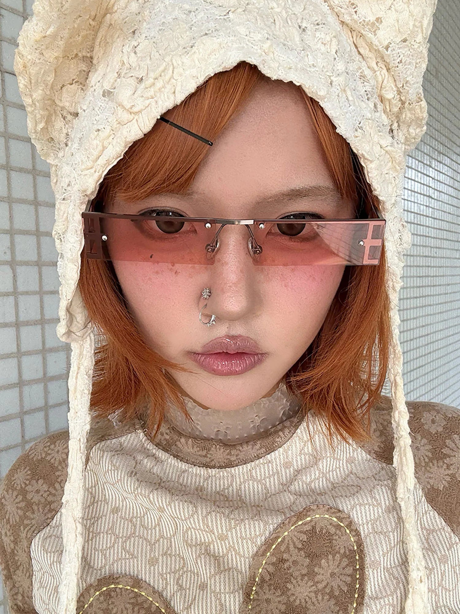 DAMAGE ASIA Rectangle Half-frame Transparent Sunglasses