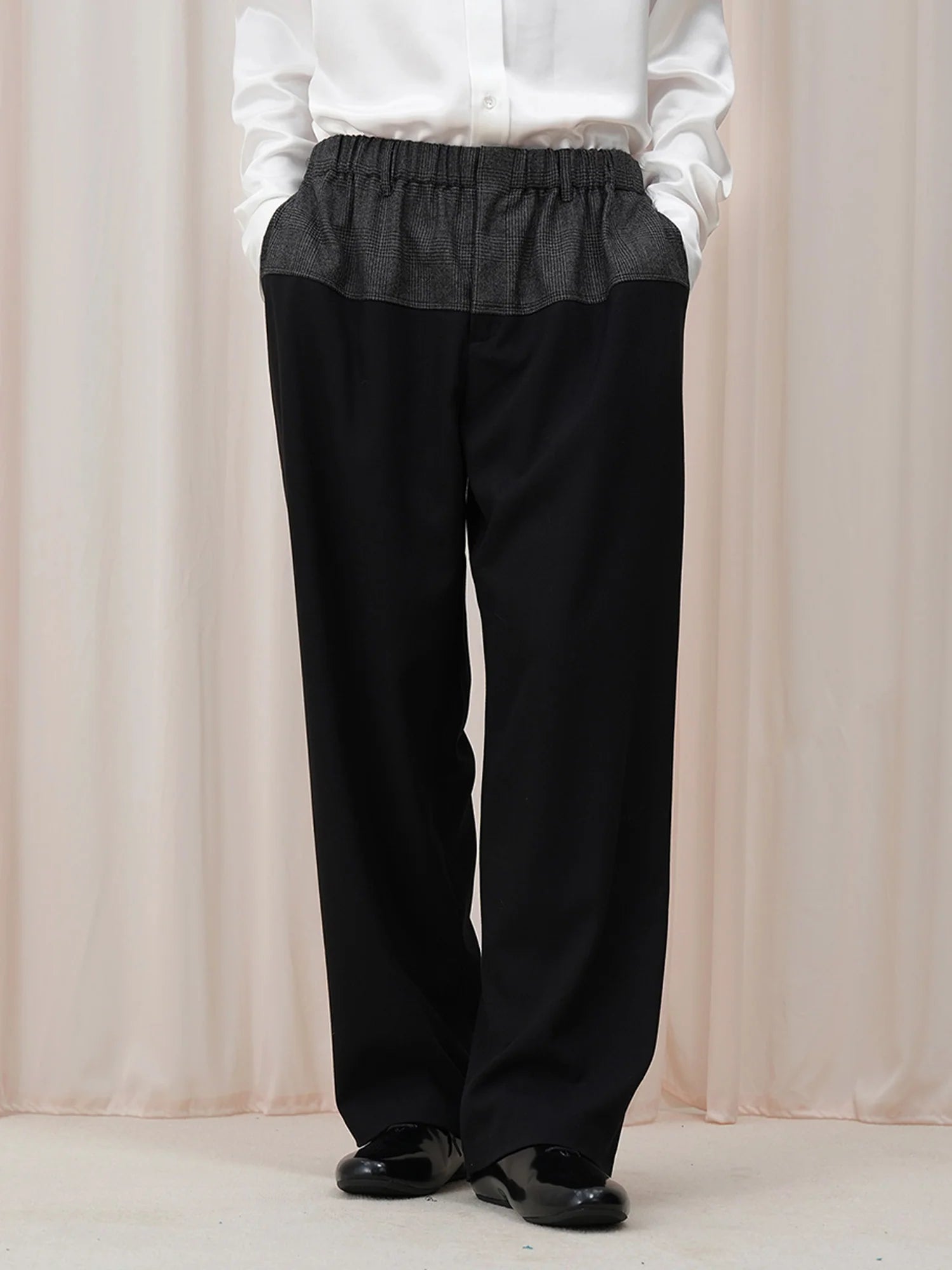 OUYANG WENJUN Contrast Spliced Elastic-Waist Trousers