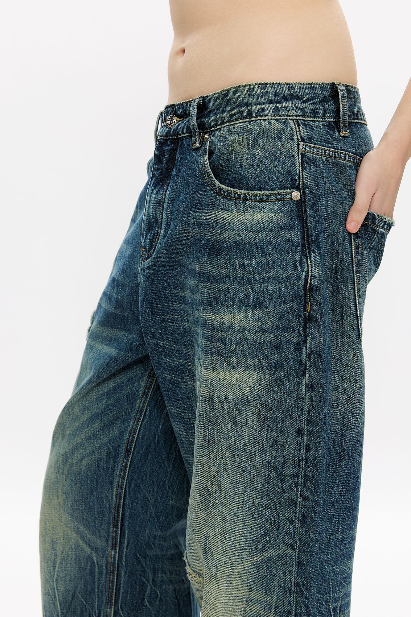 KREATE Whisker Washed Straight-Leg Jeans