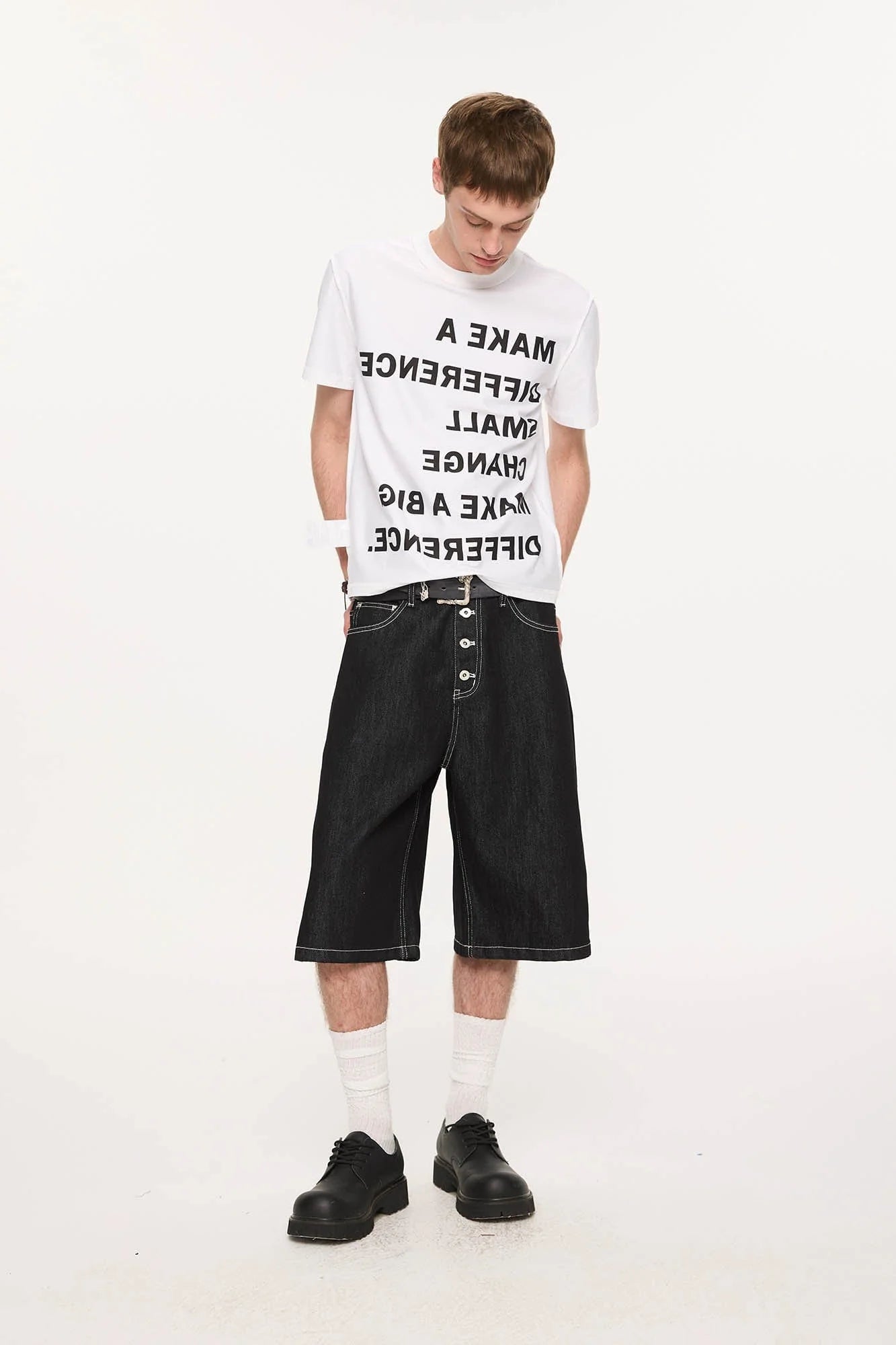 KREATE Essential Button-Up Stitched Denim Shorts