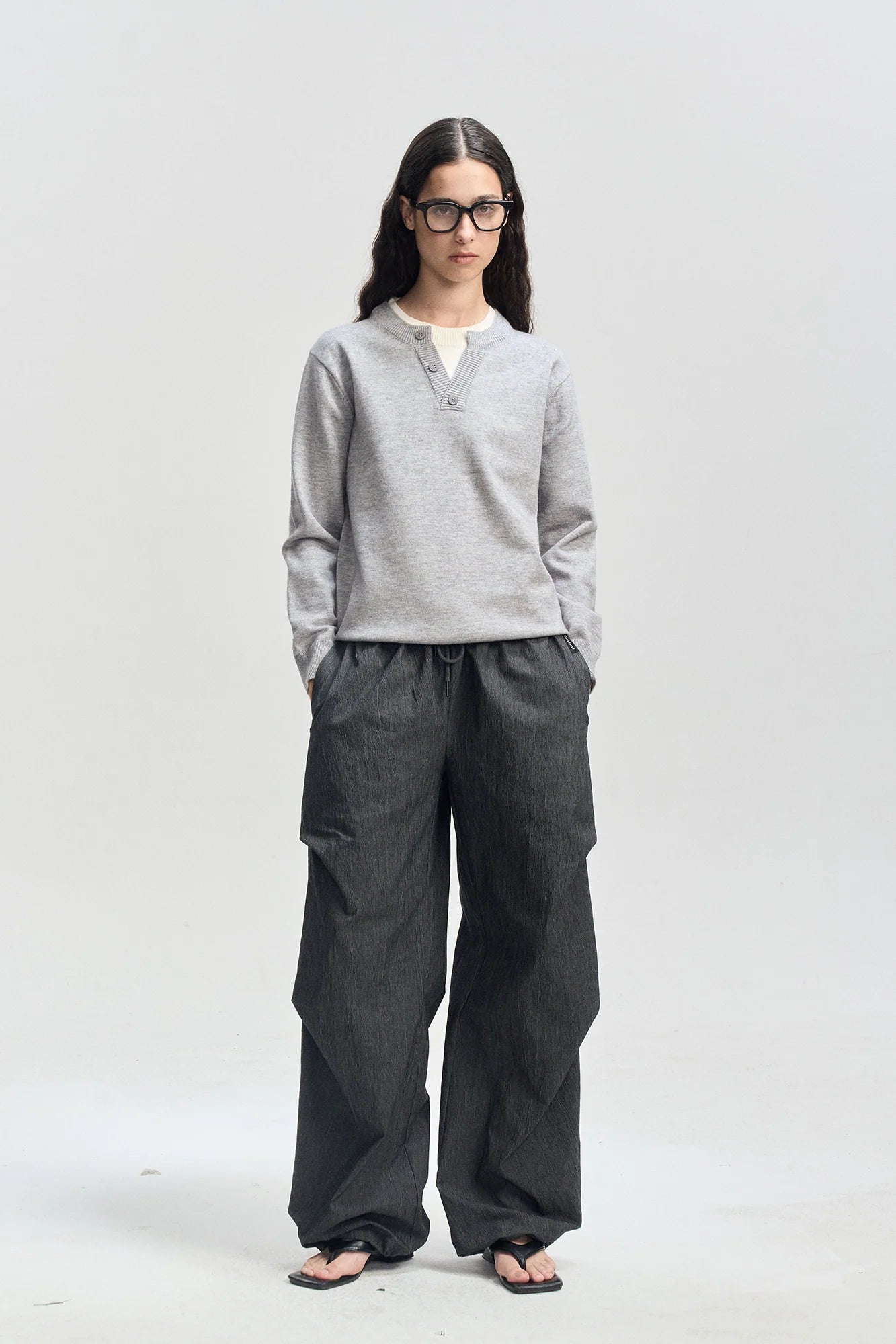 LEONSENSE Faux-Layered Henley Sweater