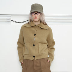 KREATE High-Collar Big-Pocket Button-Up Knitted Jacket
