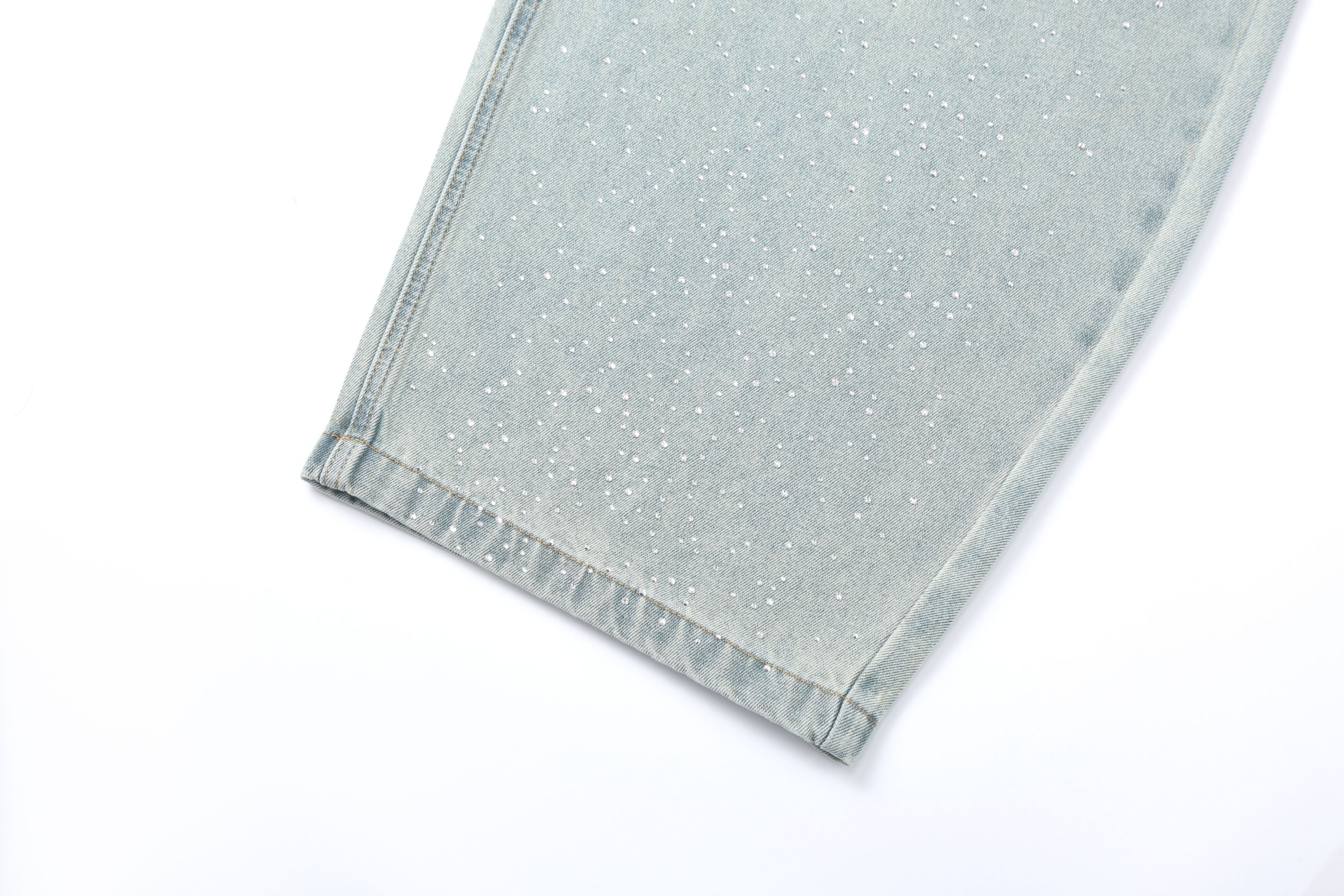 CLP Washed Diamond-Dusted Curved-Leg Jeans