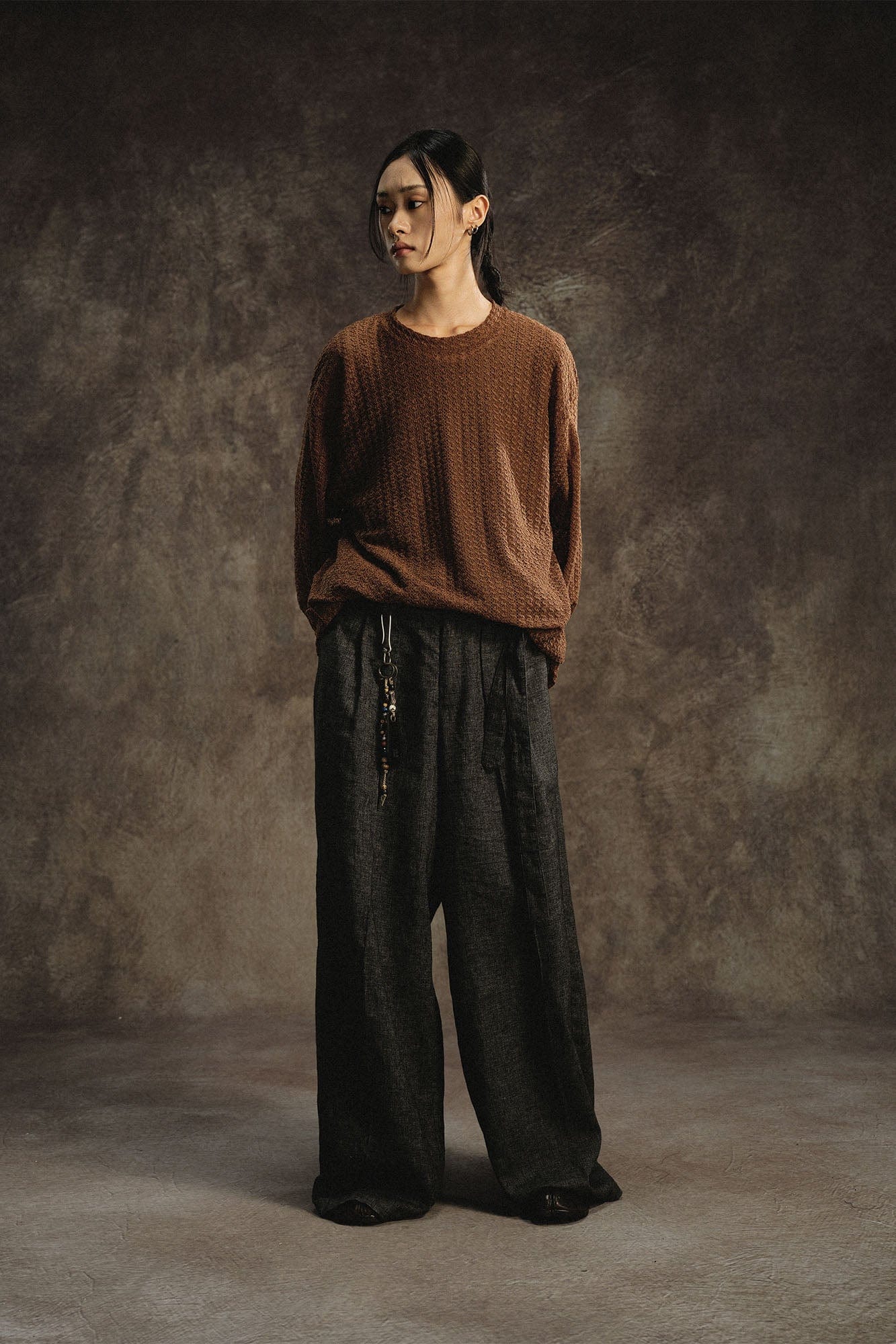 GONGHE REPUB Lightweight Wave-Knitted Openwork Long-Sleeve Tee