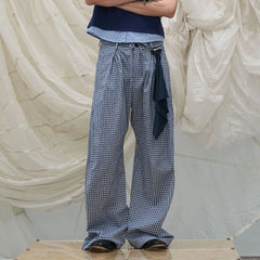 RELABEL Detachable Scarf Grid Pleated Pants