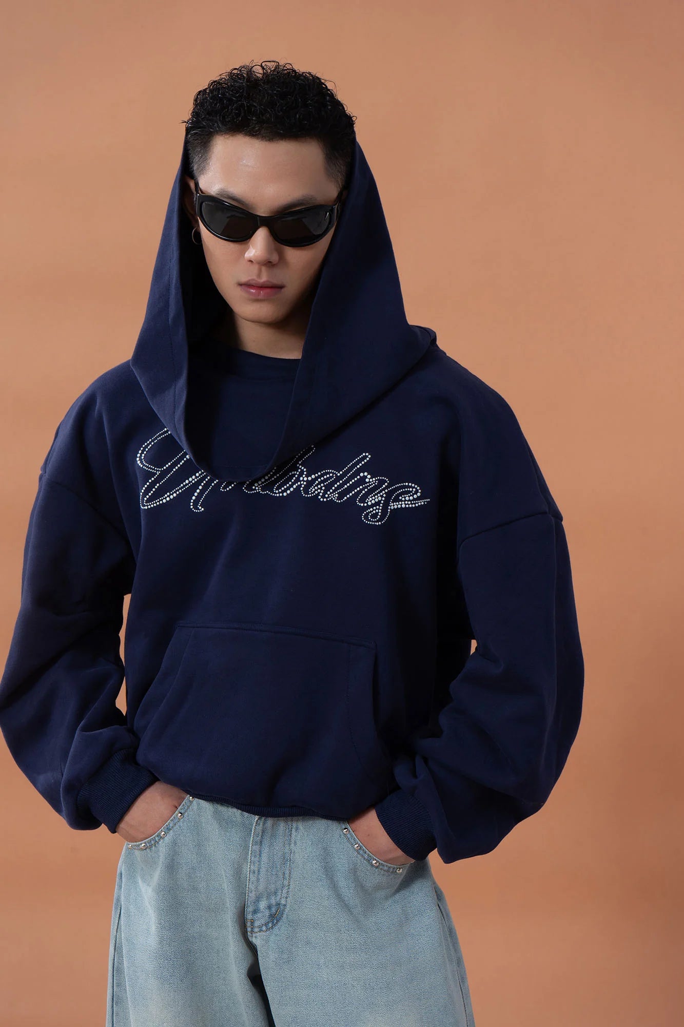 CLP Oversized Cowl-Hood Pearl-Stud Hoodie