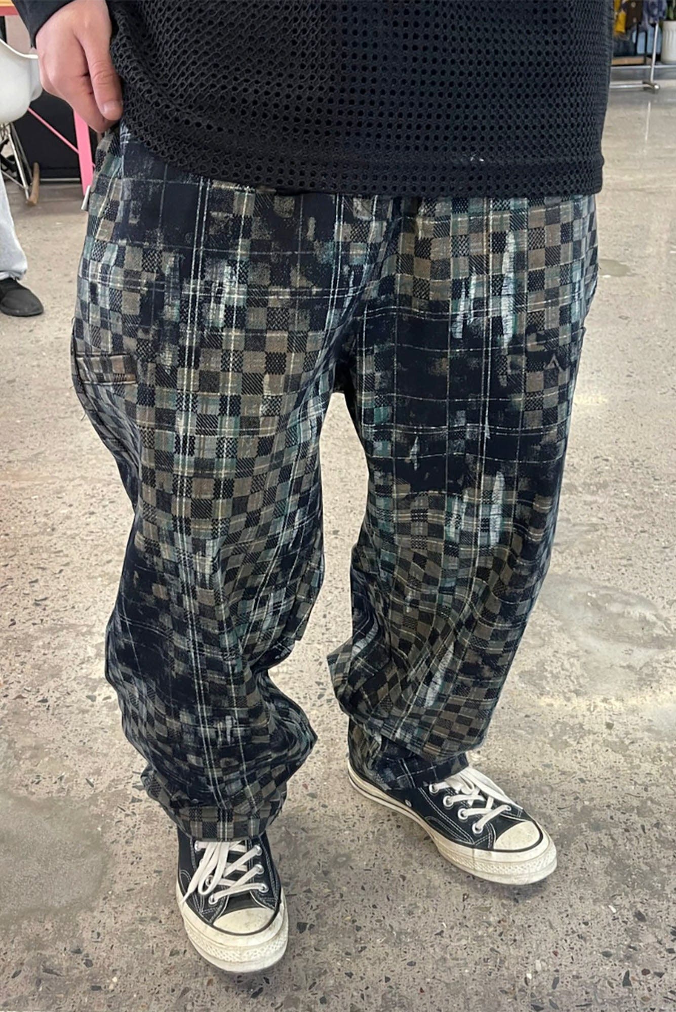 ME DA IGUAL Tie-Dye Washed Camo Checks Elastic Pants
