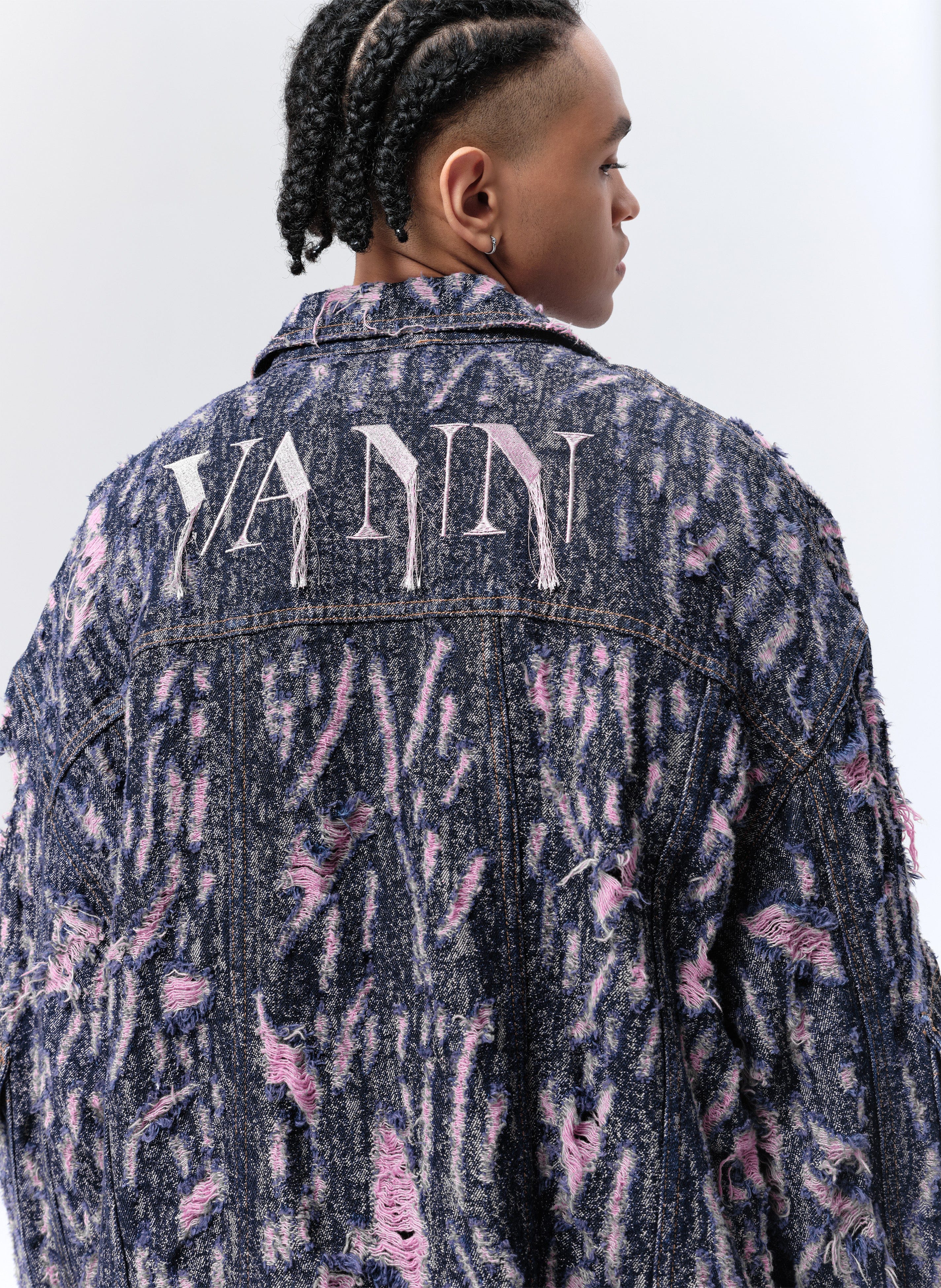 VANN VALRENCE Distressed Embroidered Multi-Pockets Denim Jacket