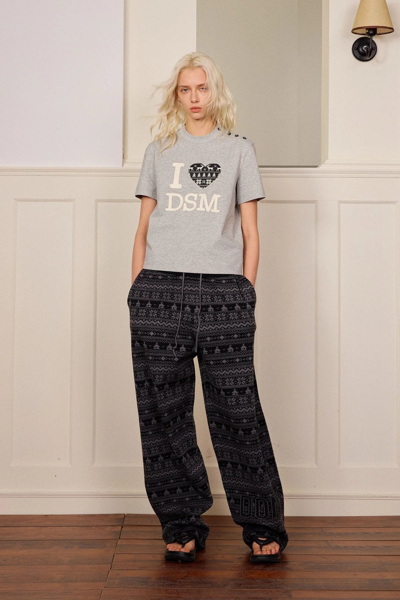 DONSMOKE Fair Isle Knit Wide-Leg Pants